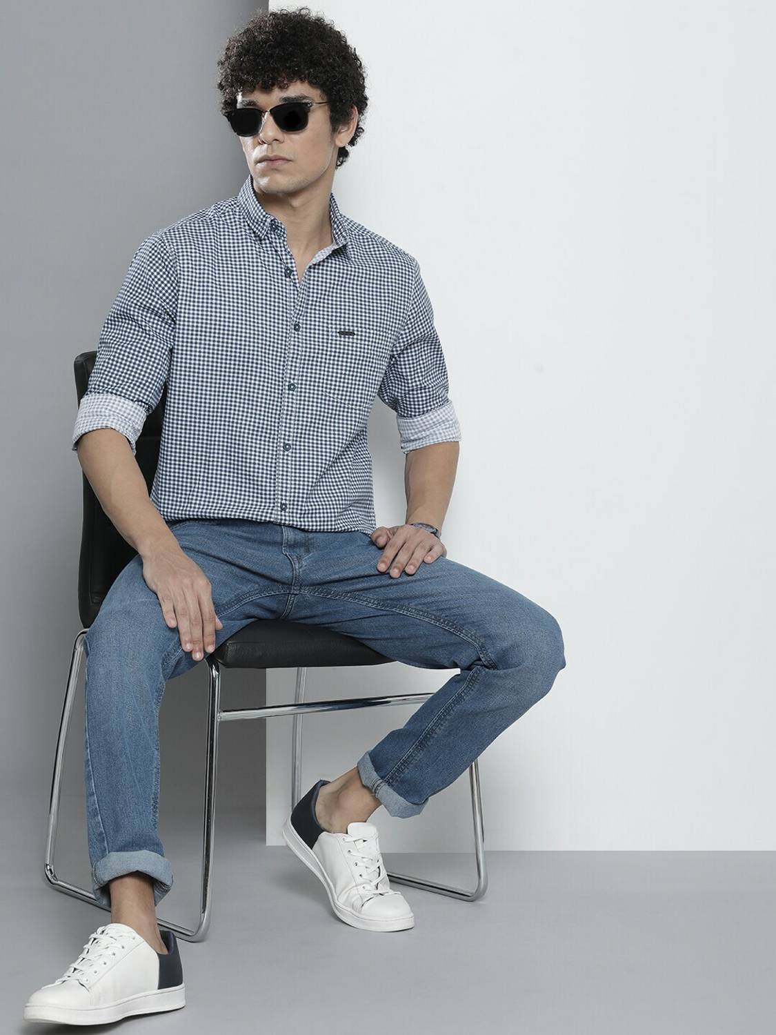 The Indian Garage Co. Men Dark Blue Checkered Shirt - Image 4