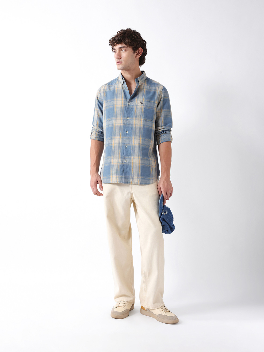 Image of THE BEAR HOUSE Men Checkered Casual Blue Shirt