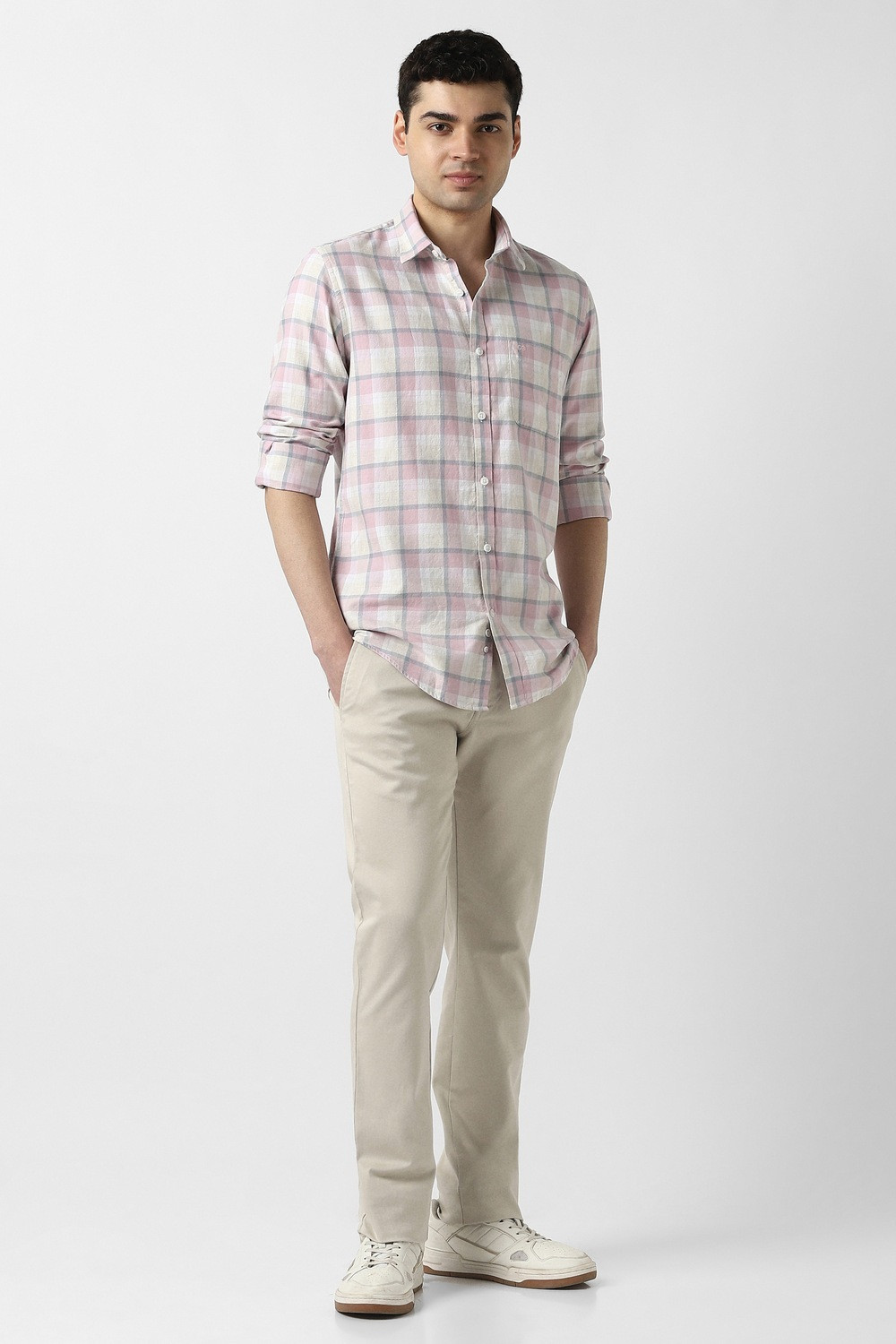 Image of PETER ENGLAND Men Checkered Casual Pink Shirt