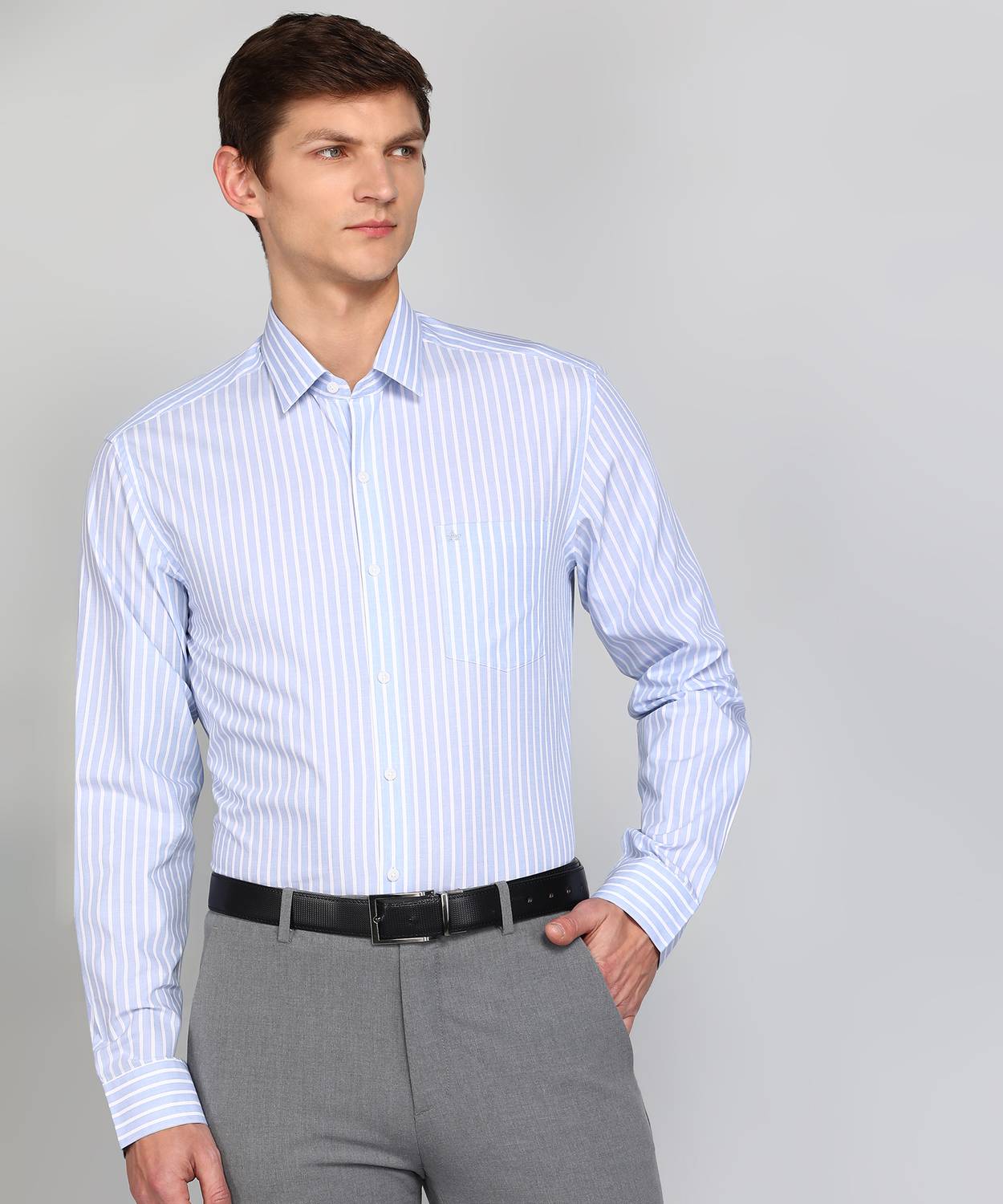 ARROW Men Striped Formal Blue Shirt