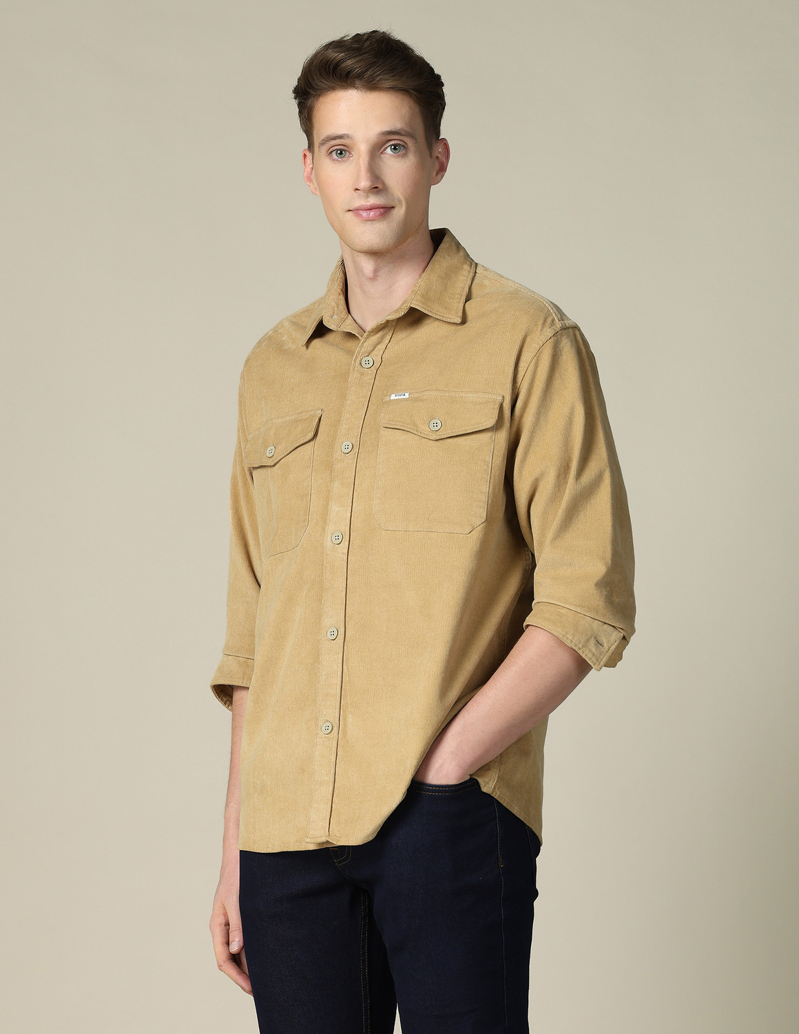 Image of U.S. Polo Assn. Denim Co. Men Solid Casual Brown Shirt
