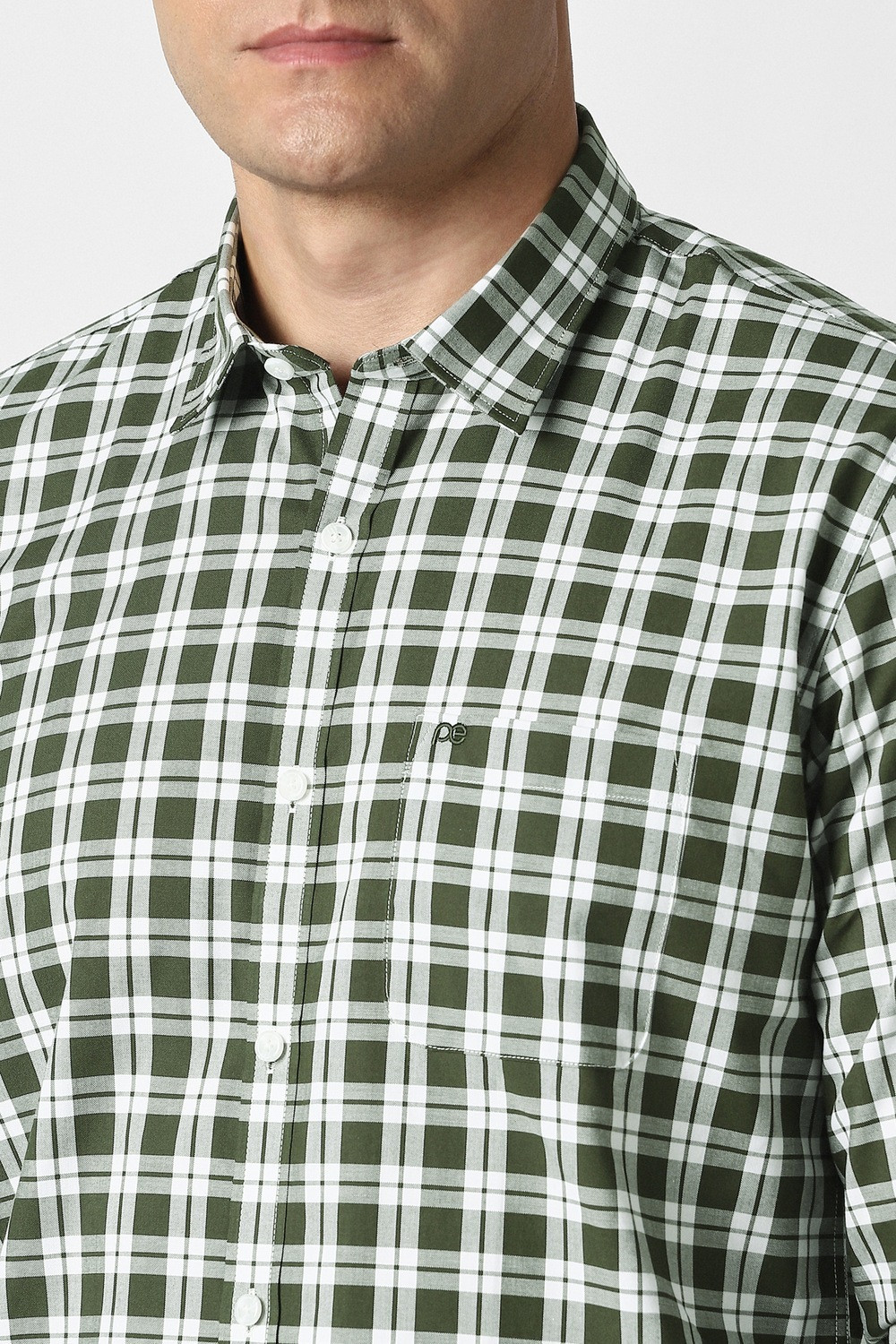Image of PETER ENGLAND Men Checkered Casual Green Shirt
