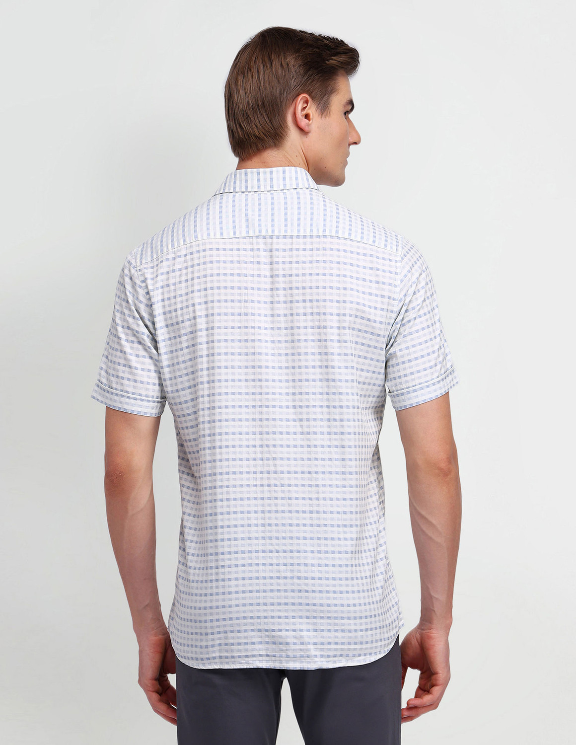 Image of Arrow Sport Men Checkered Casual Grey Shirt