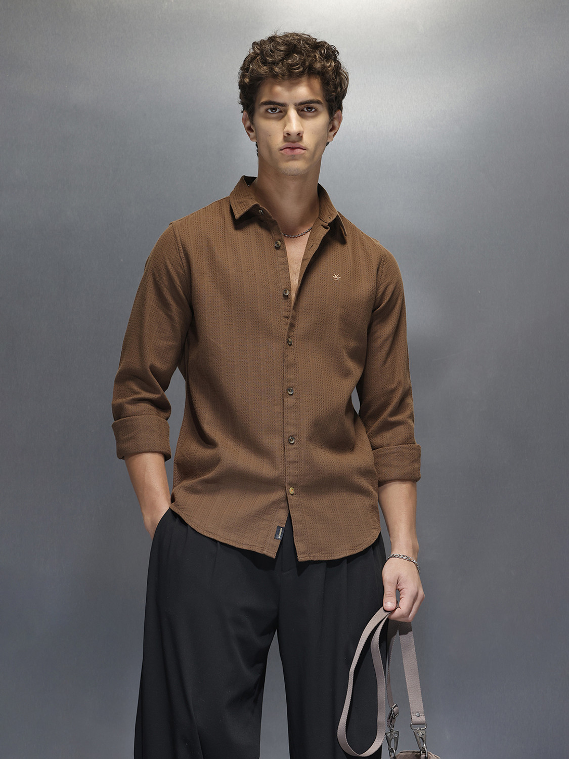 Image of WROGN Men Slim Fit Solid Casual Shirt