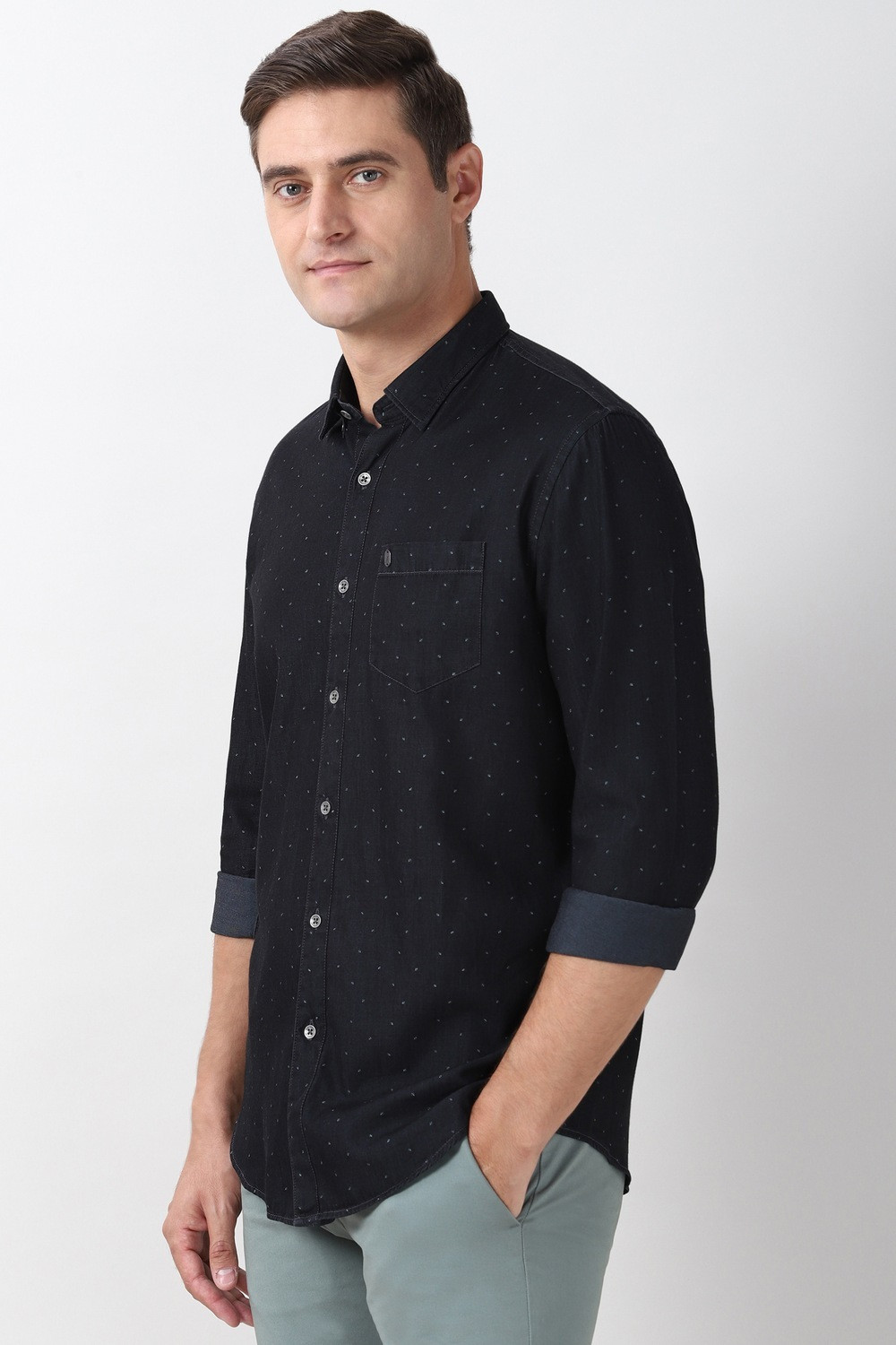 Image of PETER ENGLAND Men Printed Casual Black Shirt
