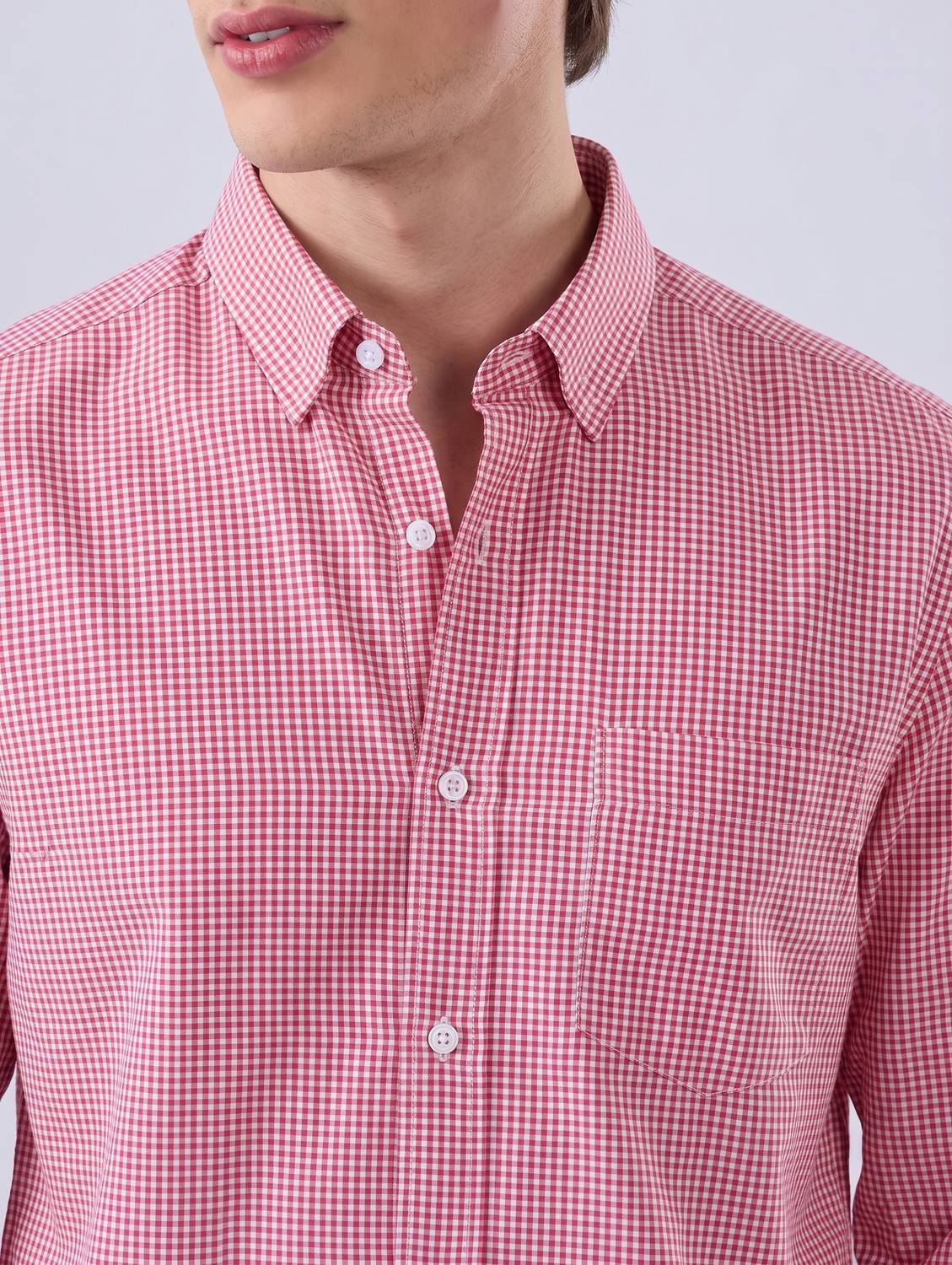 CELLUX Men Checkered Formal Red Shirt - Image 1