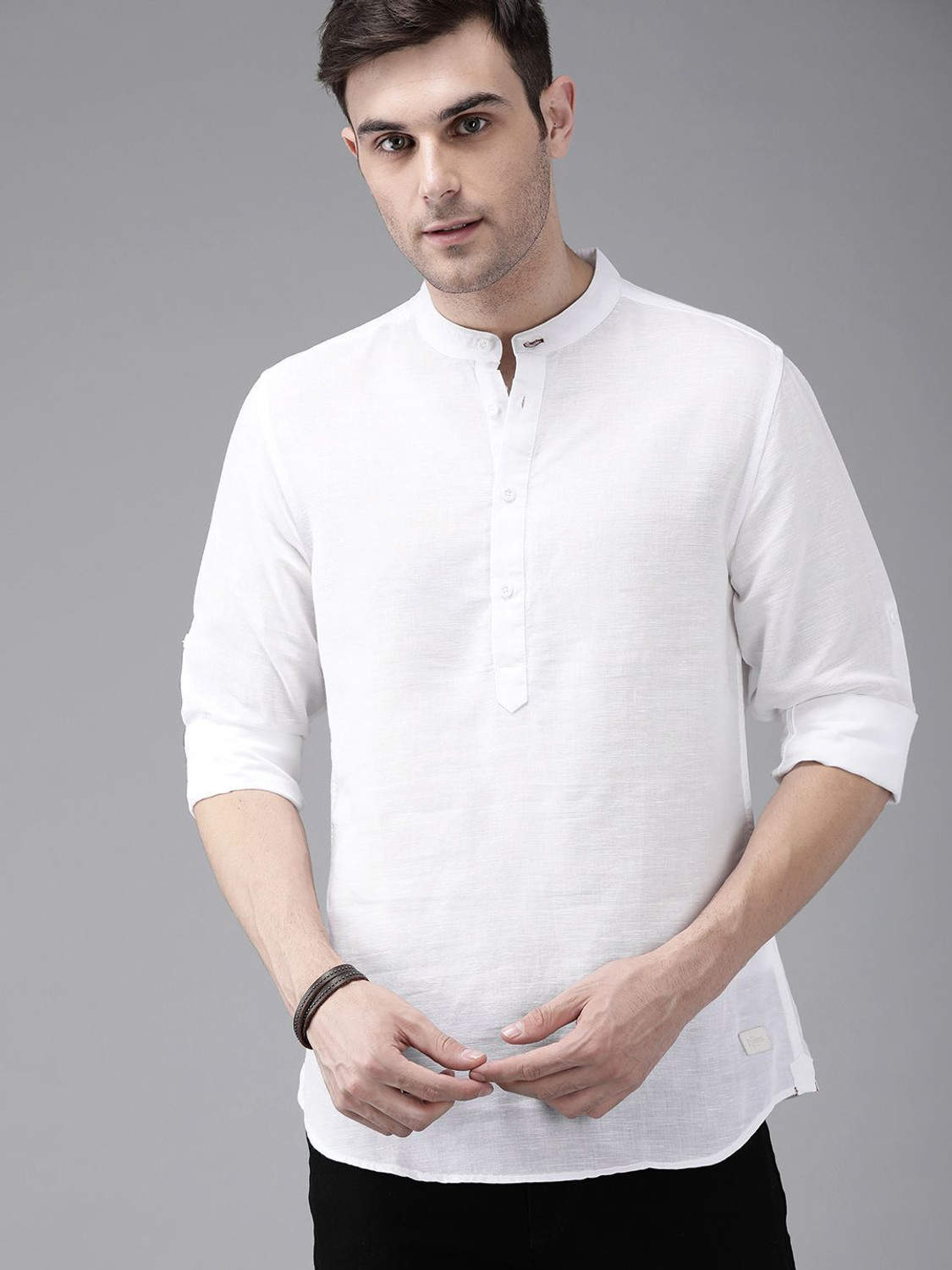 Image of Roadster Men Solid Casual White Shirt