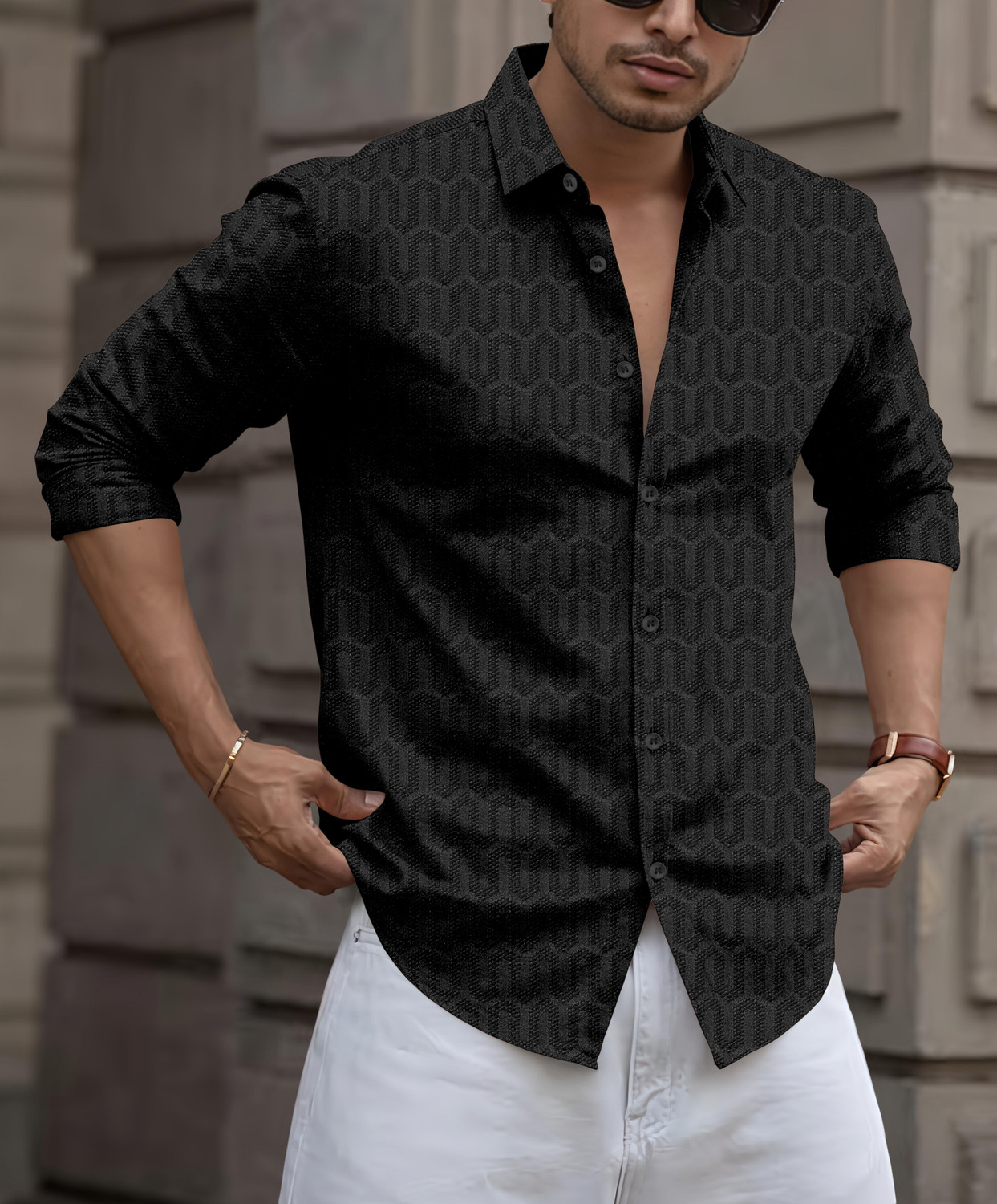 Image of Nofilter Men Self Design Casual Black Shirt