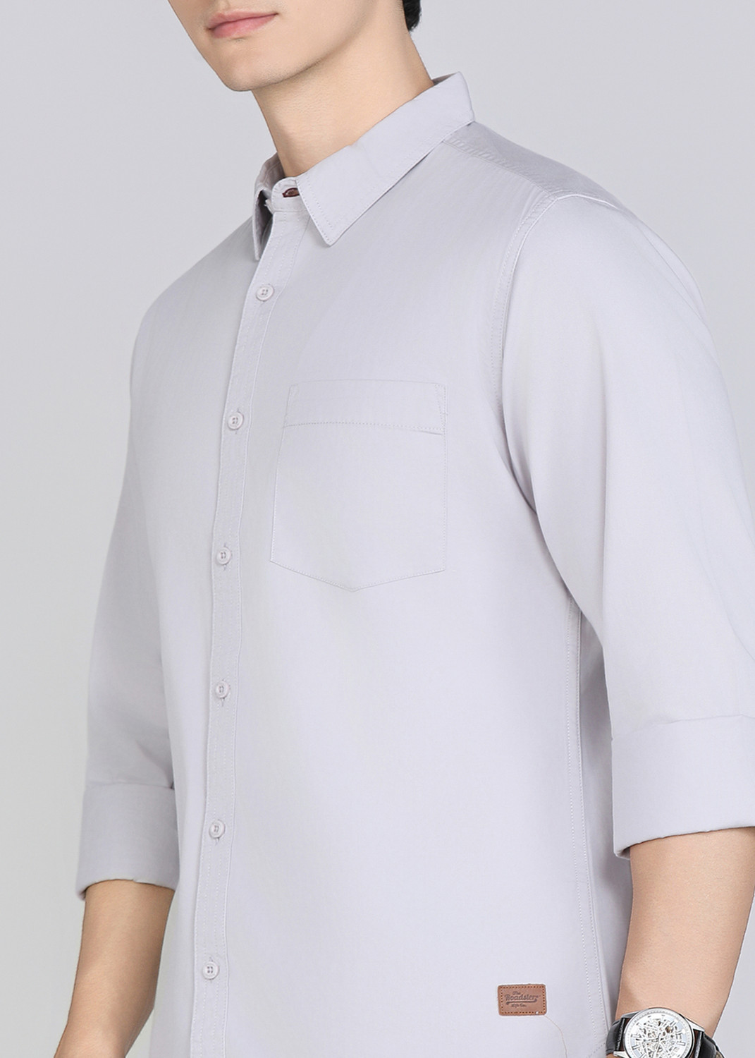 Image of Roadster Men Solid Casual Grey Shirt
