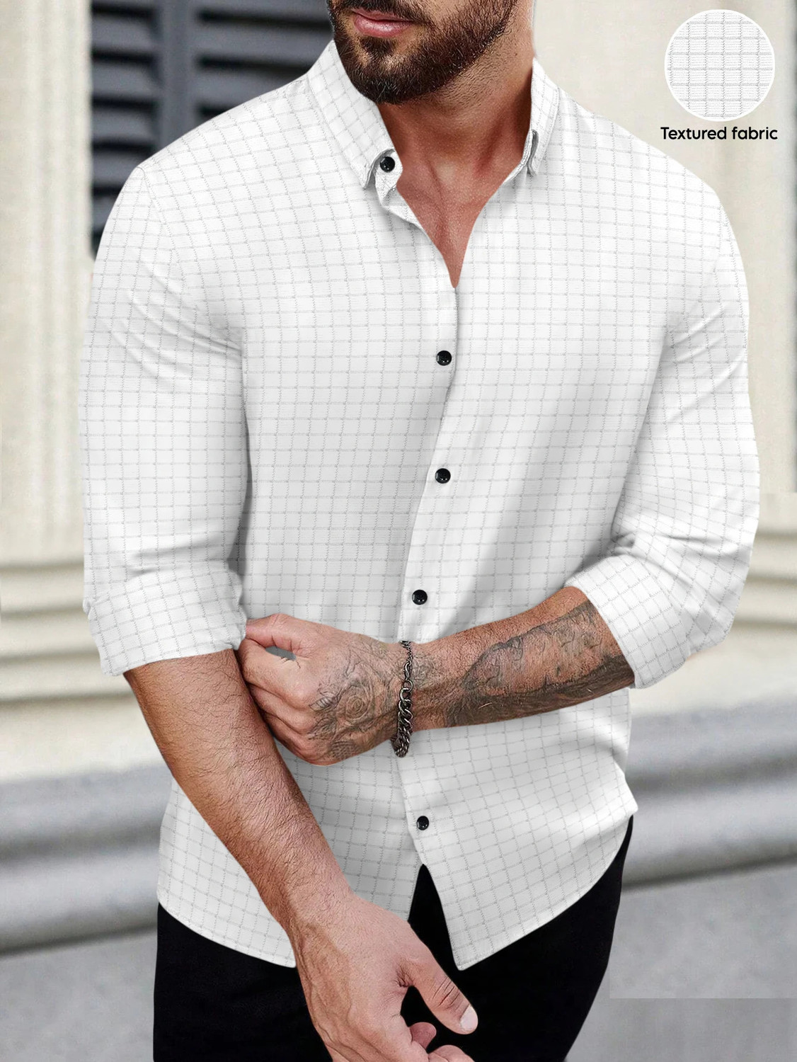 Image of VELLOSTA Men Self Design Casual White Shirt