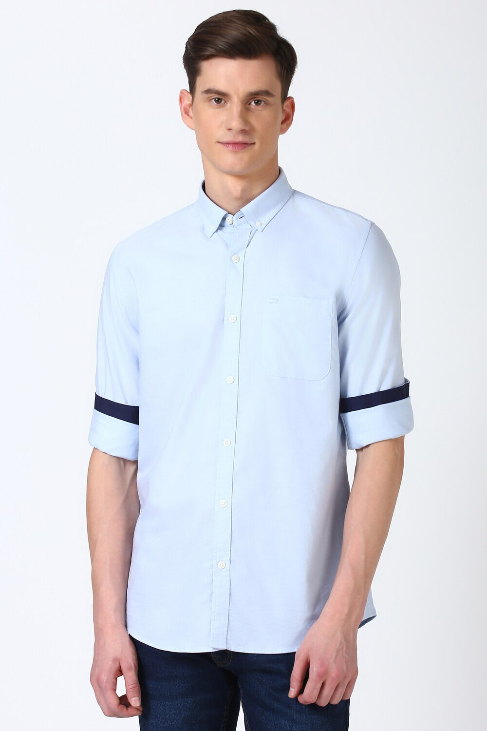 Image of PETER ENGLAND Men Solid Casual Blue Shirt