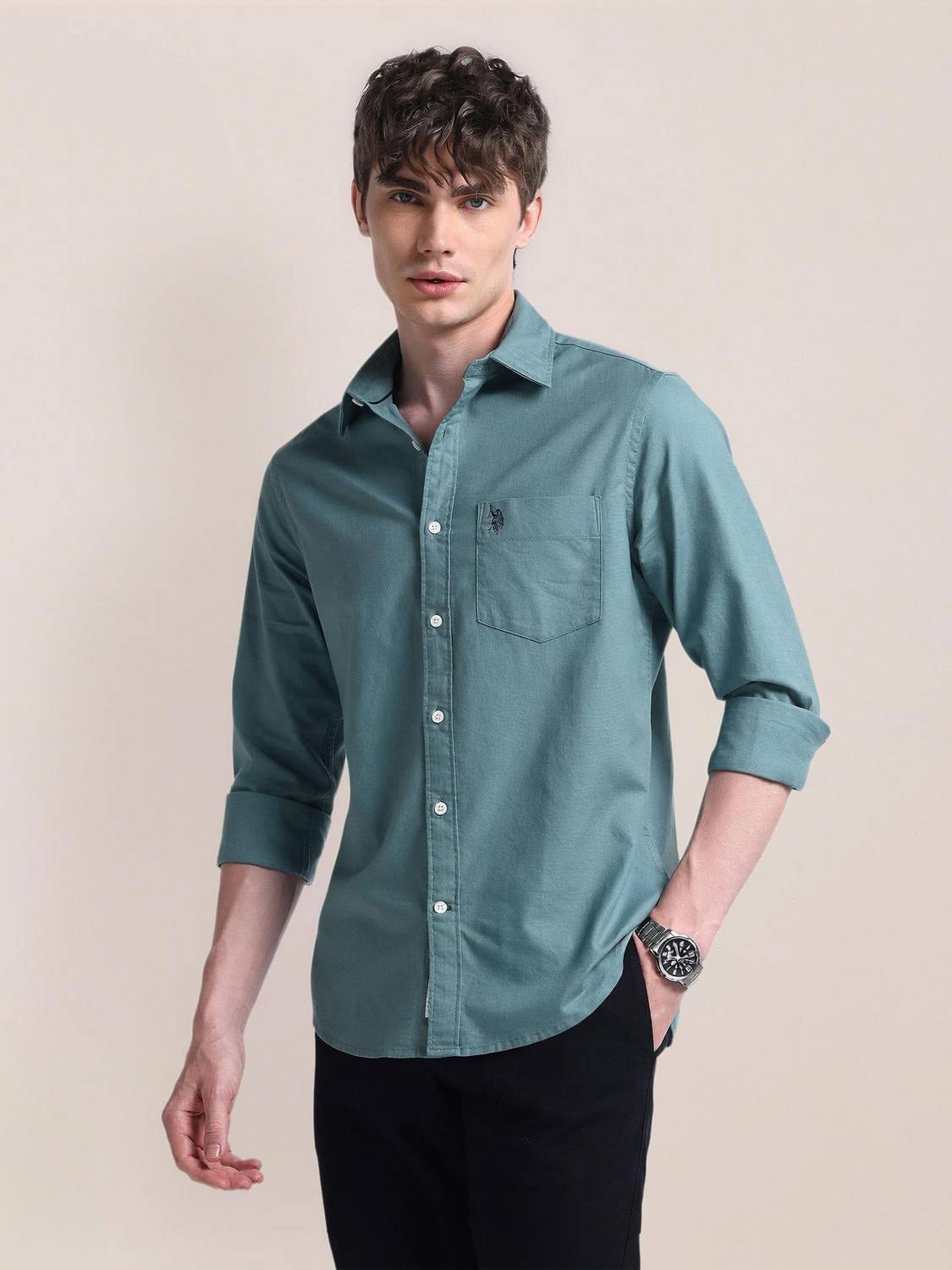 U.S. POLO ASSN. Men Light Green Casual Shirt - Image 1