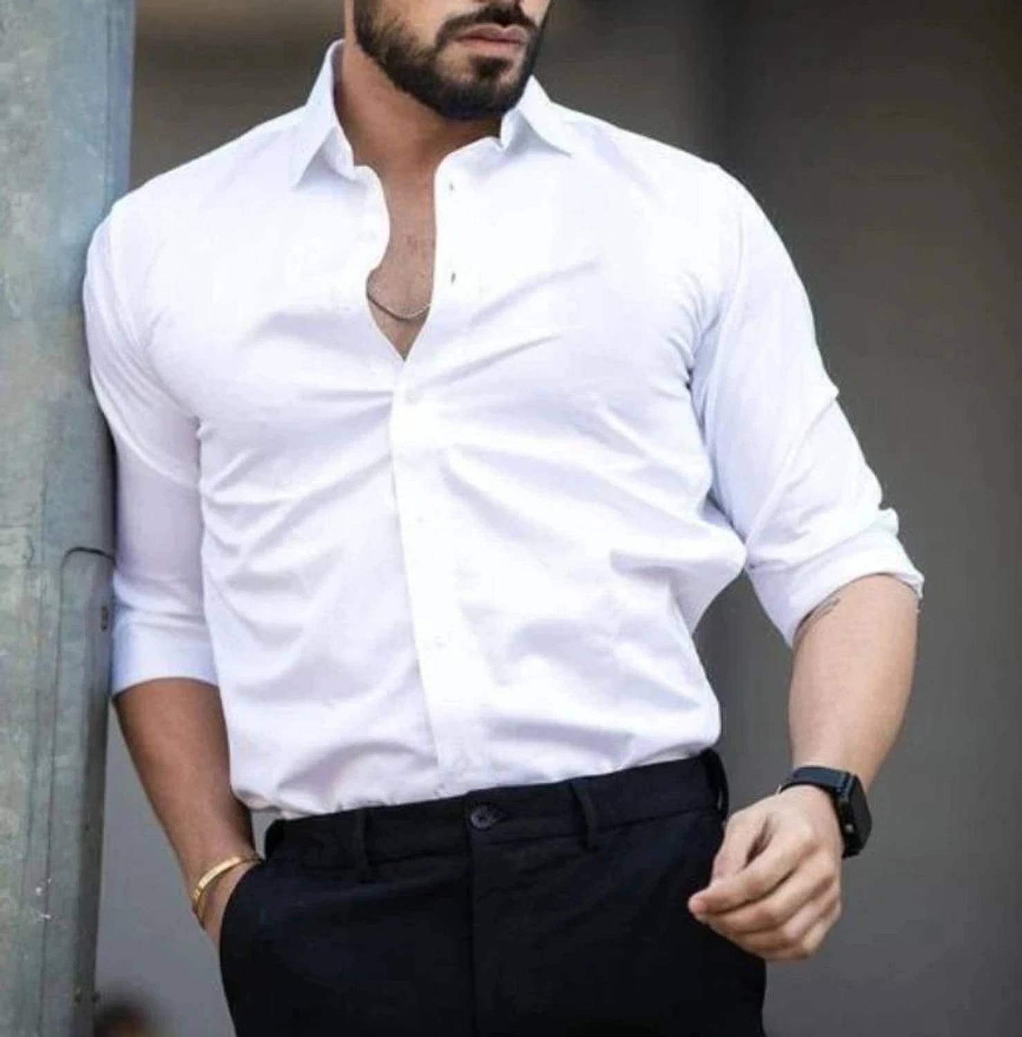 WONSA Men Slim Fit Solid Spread Collar Formal Shirt