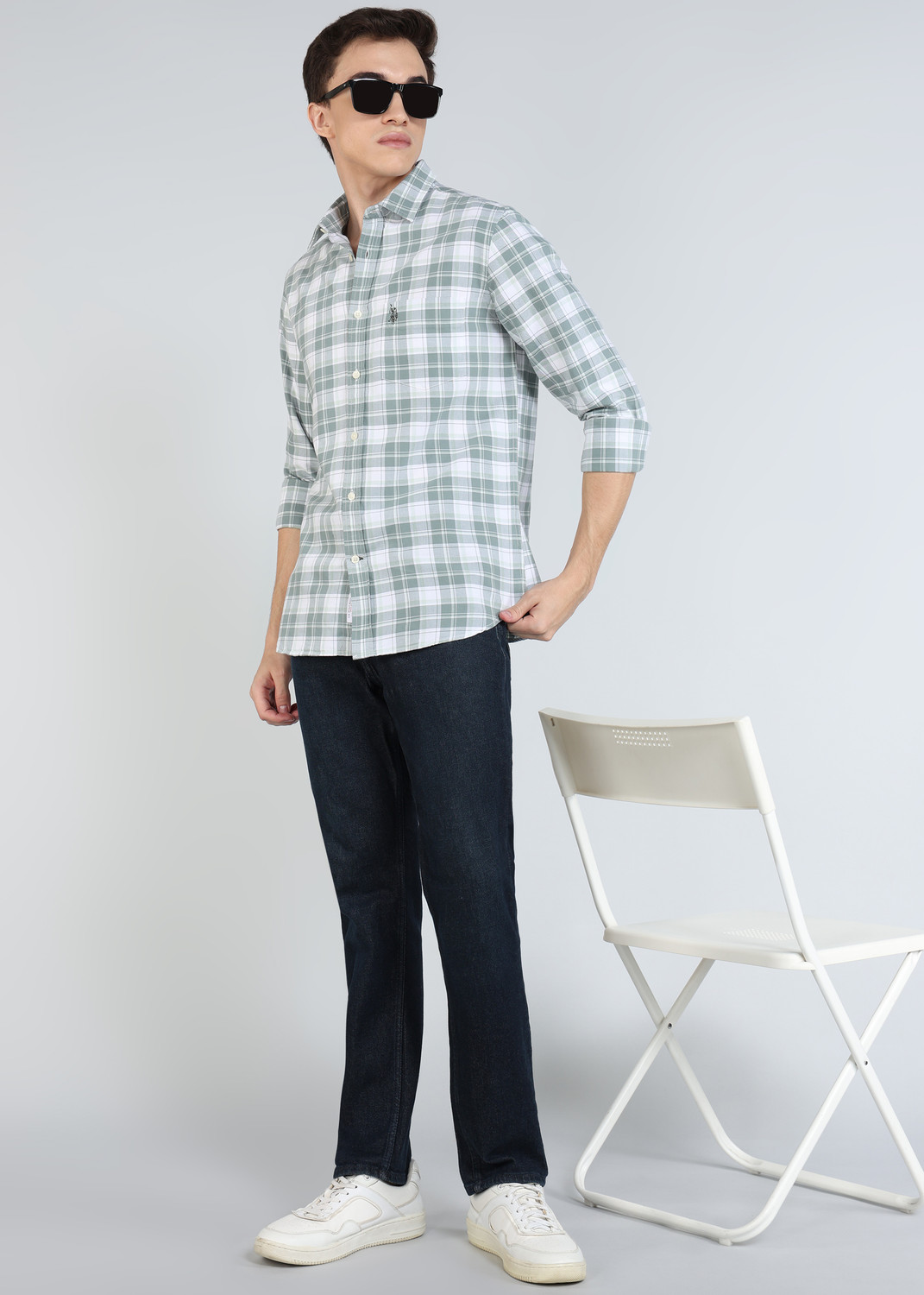 Image of U.S. POLO ASSN. Men Solid Casual Green Shirt