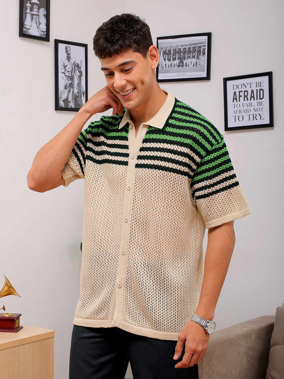 Image of The Indian Garage Co. Men Striped Casual White Shirt