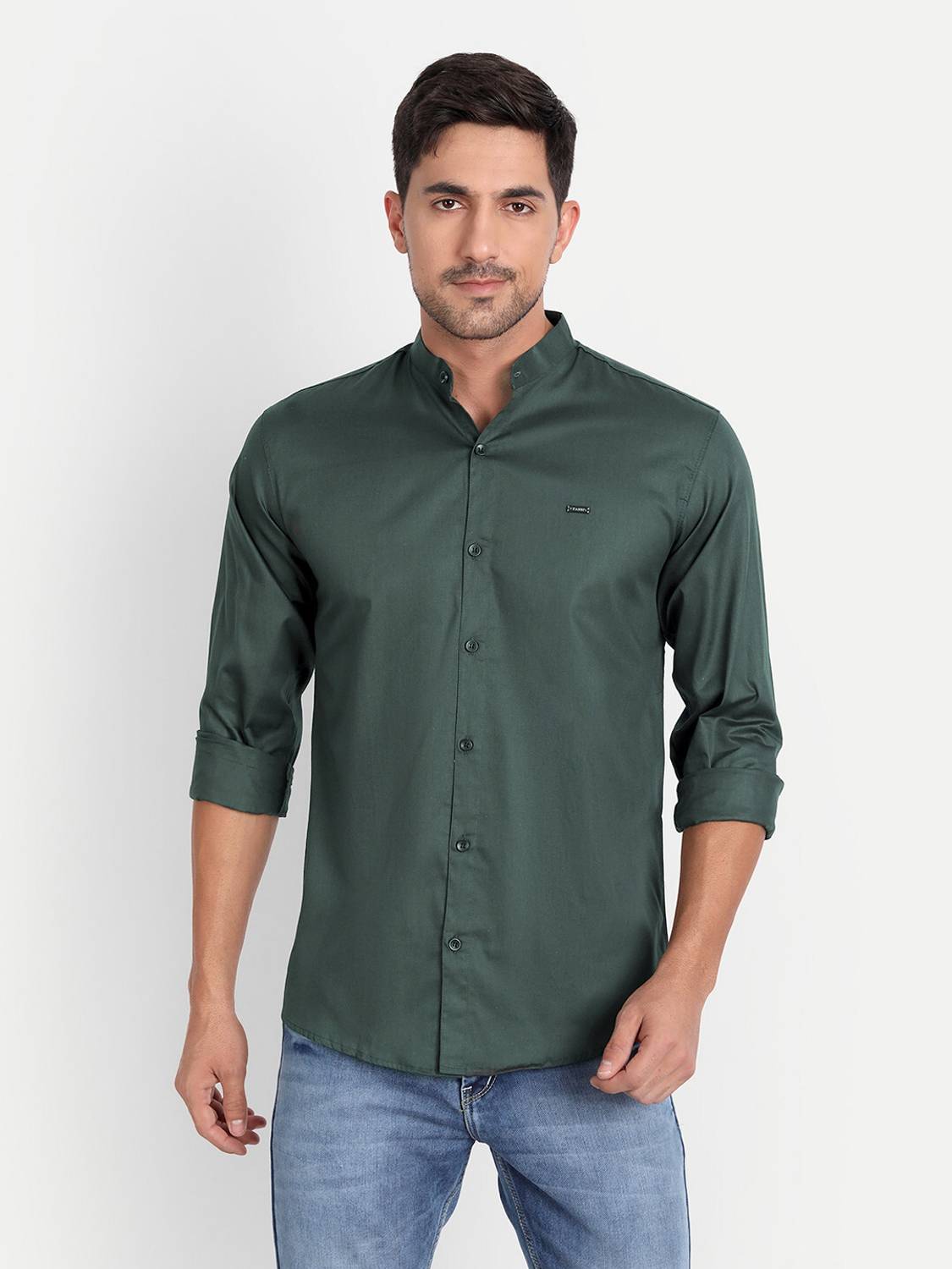 Tanip Men Solid Casual Dark Green Shirt