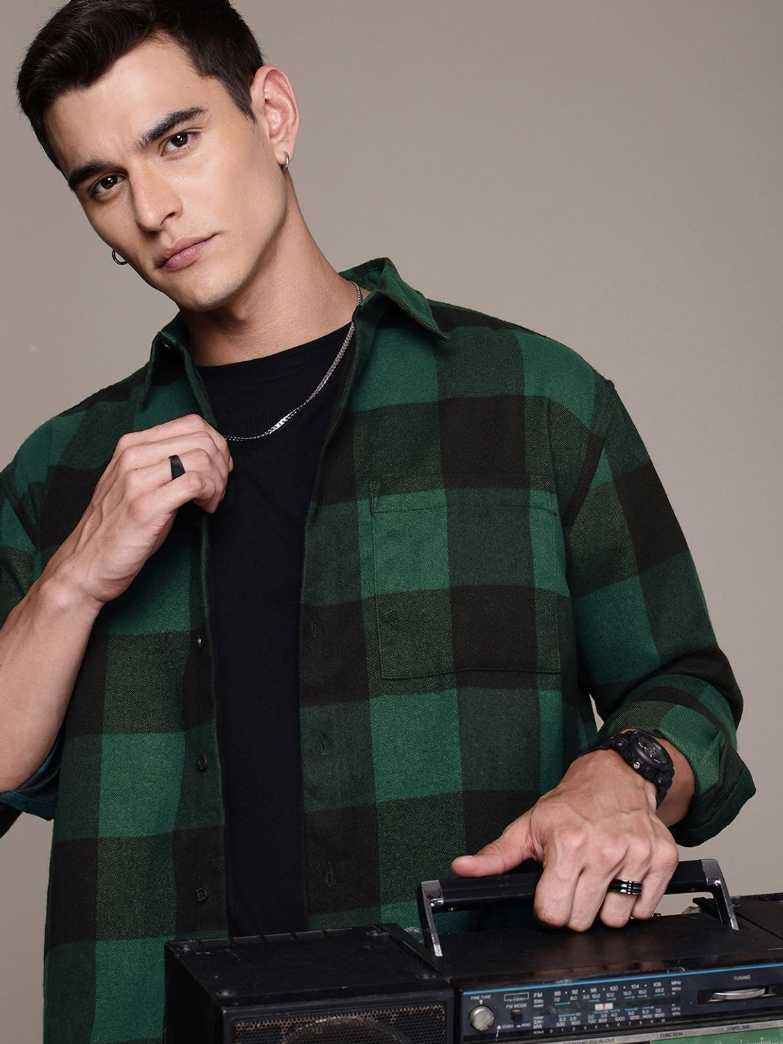 Image of Roadster Men Checkered Casual Green Shirt