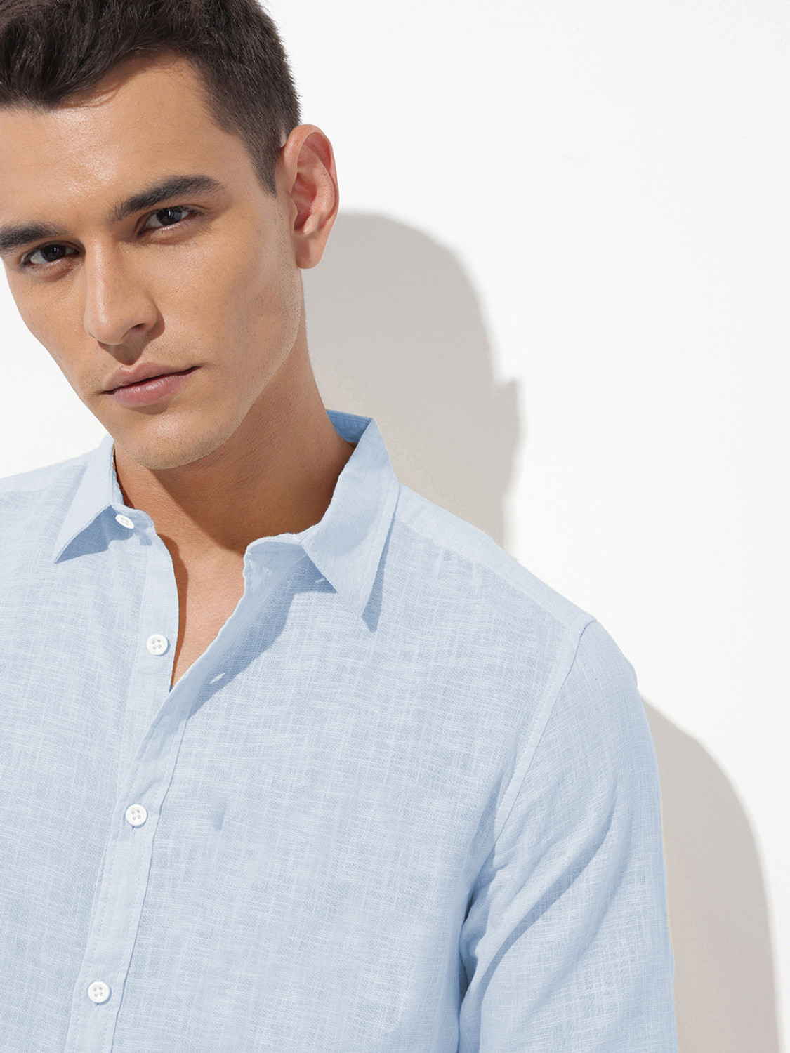 Image of SHIRTZONE Men Solid Casual Light Blue Shirt