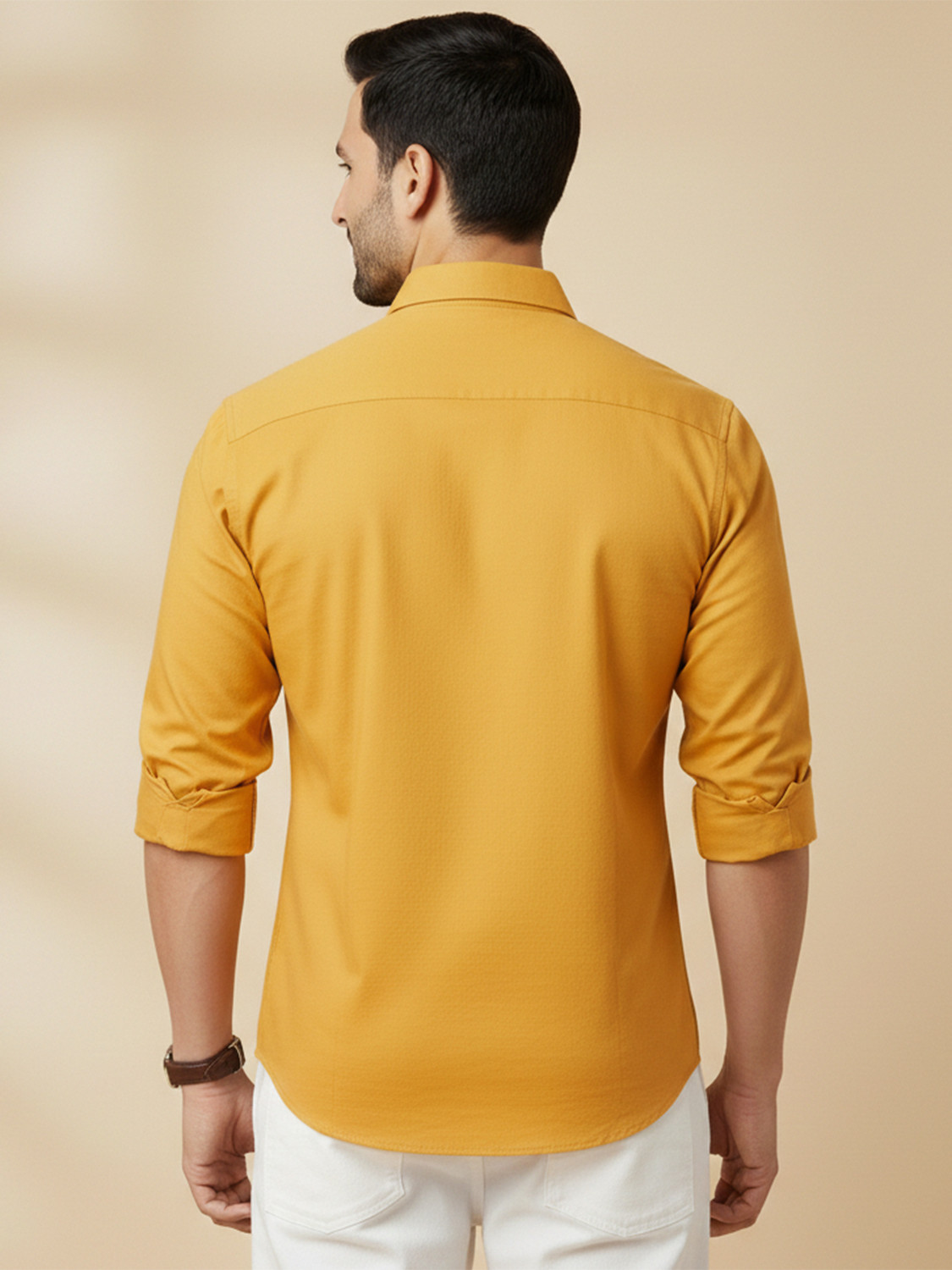 Image of METRONAUT Men Solid Casual Yellow Shirt