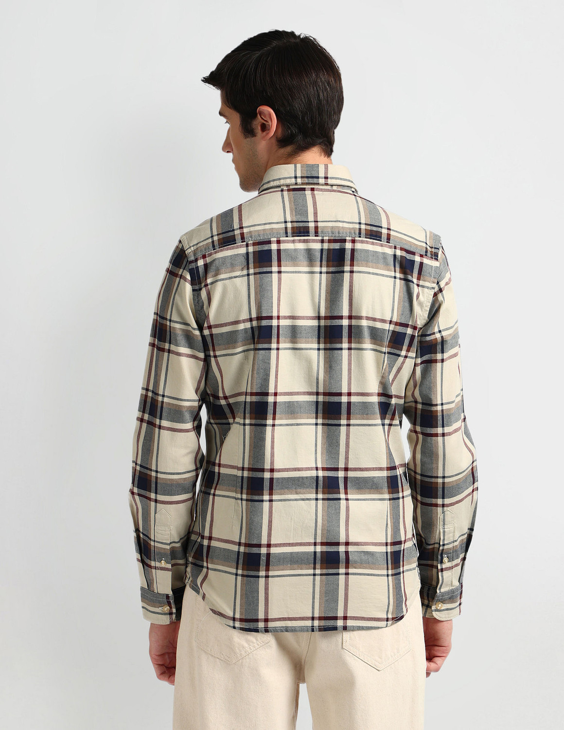 Image of U.S. POLO ASSN. Men Checkered Casual Beige Shirt