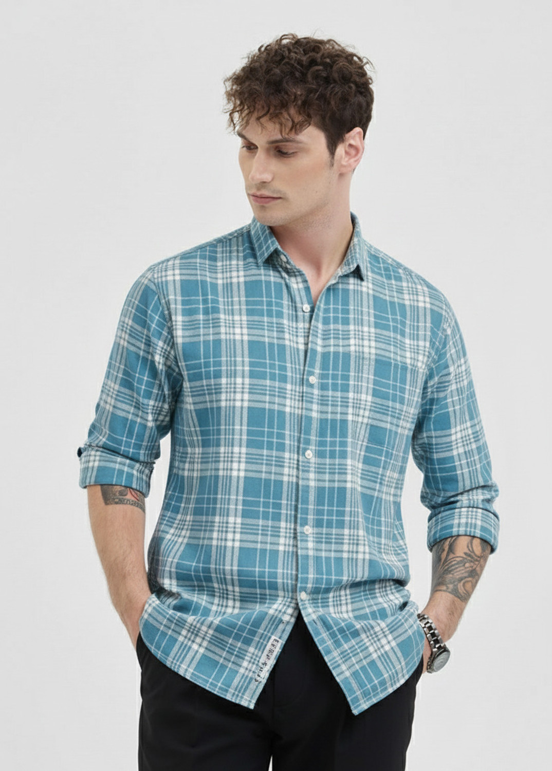 Image of Roadster Men Checkered Casual Blue Shirt
