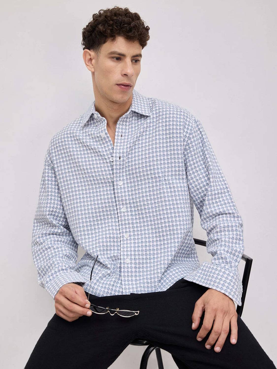 VASTRADO Men Blue Checkered Shirt - Image 4