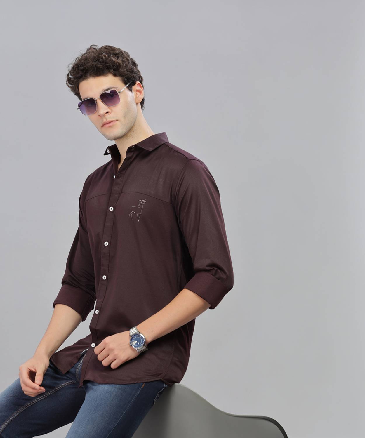 7th Legion Men Solid Casual Purple Shirt