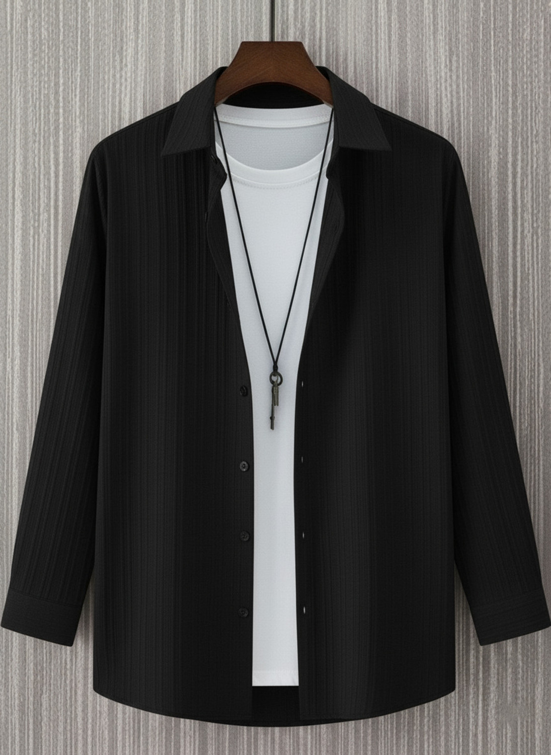 Image of Kachhot Men Self Design Casual Black Shirt