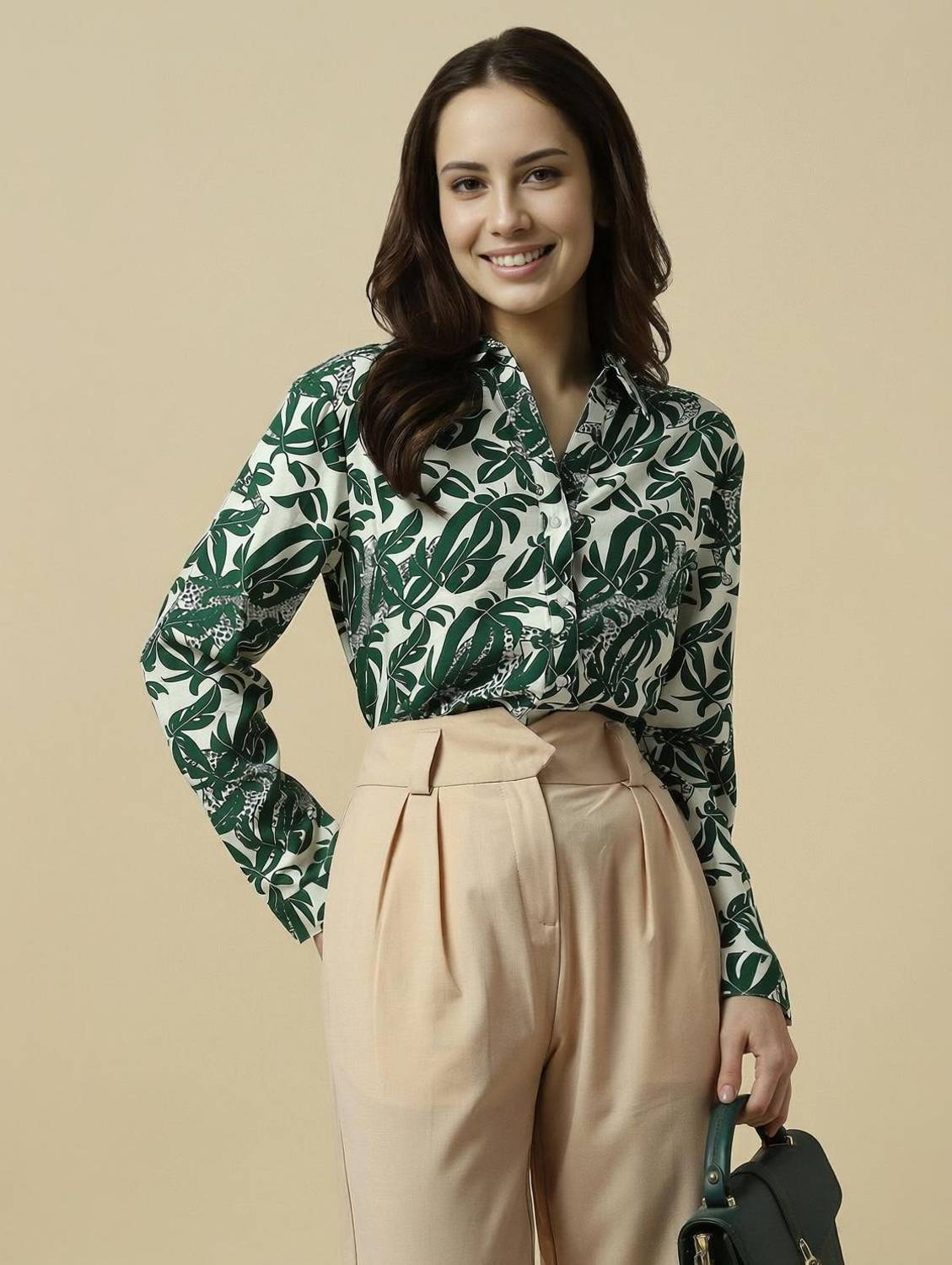 Allen Solly Women Printed Casual Green Shirt