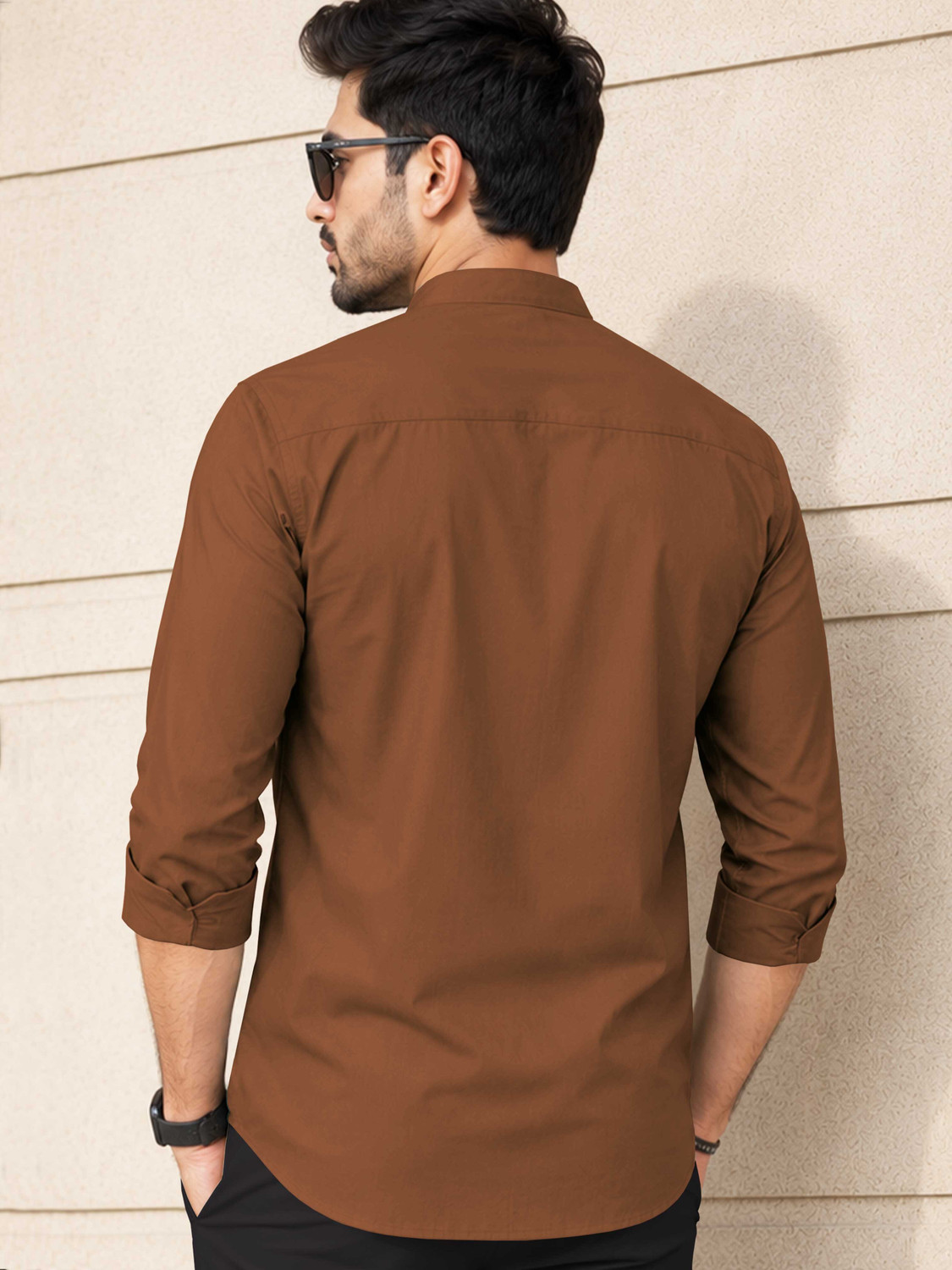 Image of VeBNoR Men Solid Casual Brown Shirt