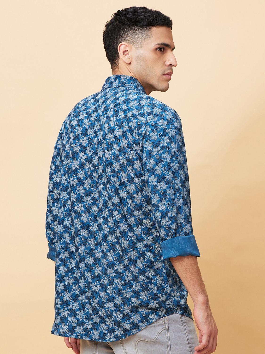 Image of BEING HUMAN Men Floral Print Casual Blue Shirt