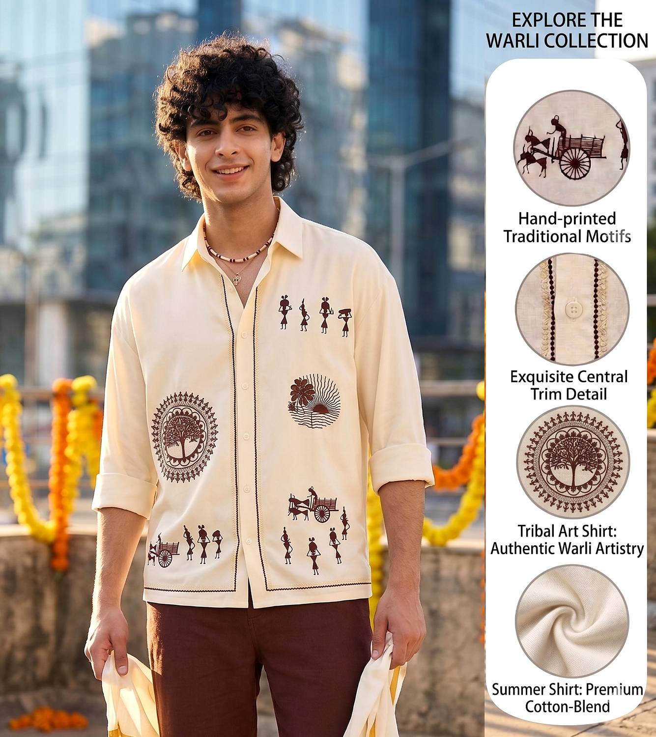 Shree Sai Balaji Men Cream Printed Shirt - Image 2