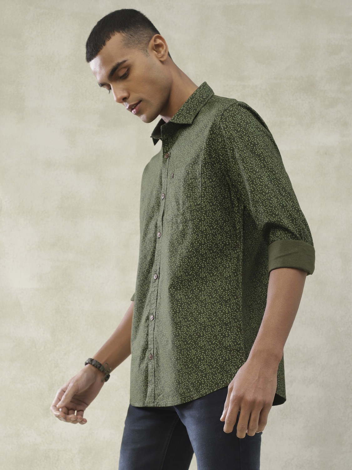 Image of TURTLE Men Printed Casual Dark Green Shirt