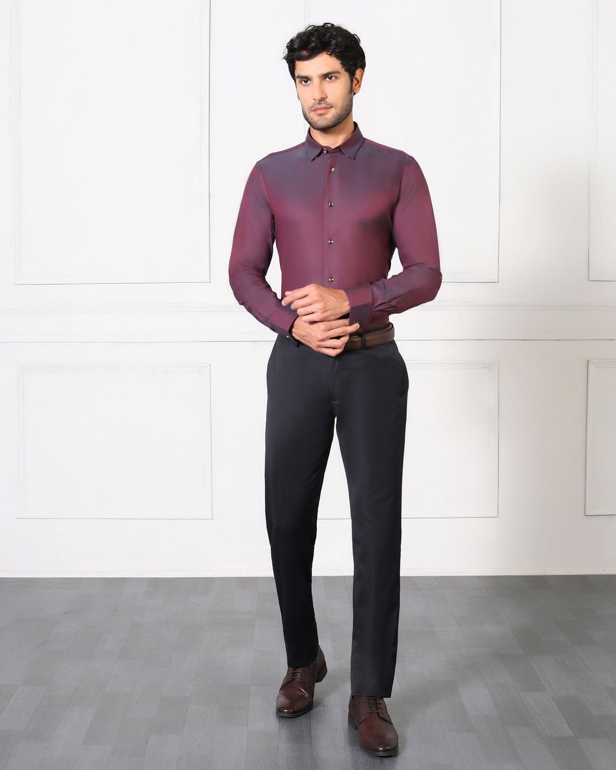 Image of Blackberrys Men Solid Formal Red Shirt