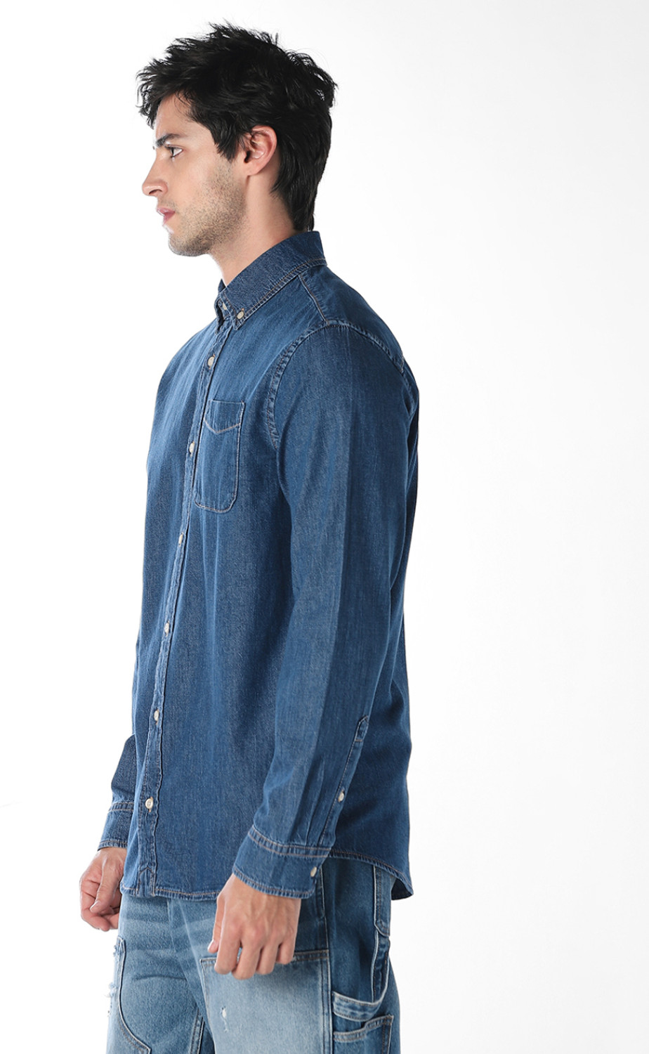 Image of JACK & JONES Men Solid Casual Blue Shirt