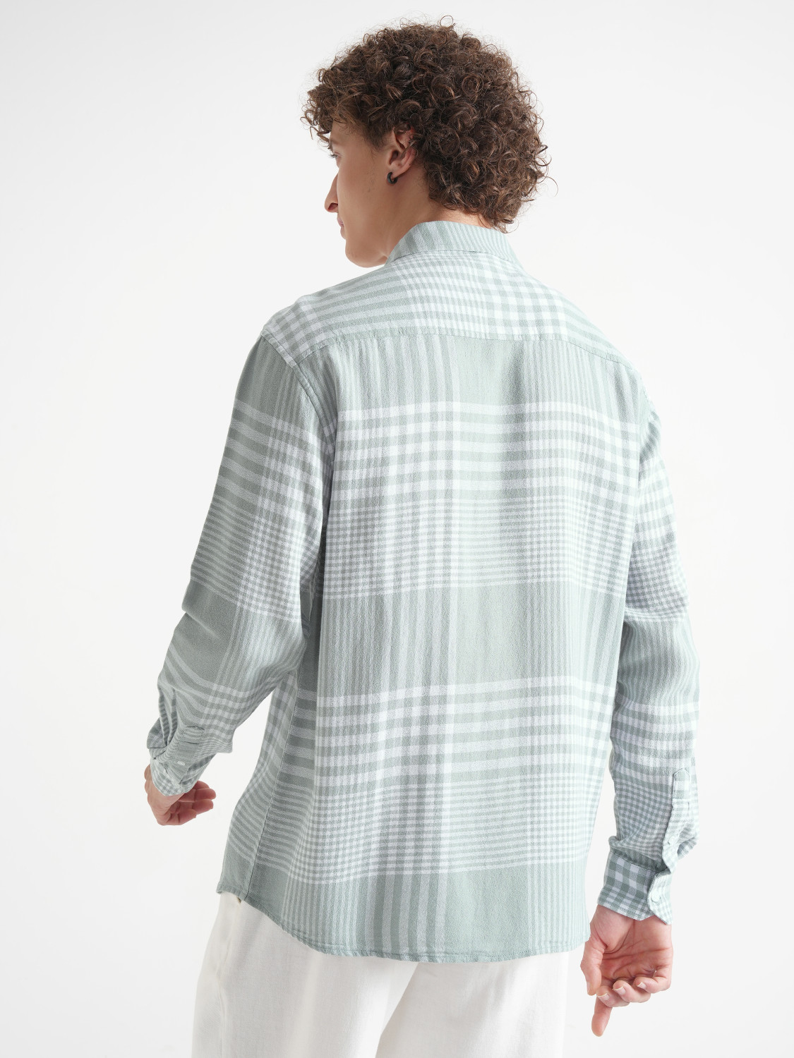Image of LOCOMOTIVE Men Checkered Casual Green Shirt