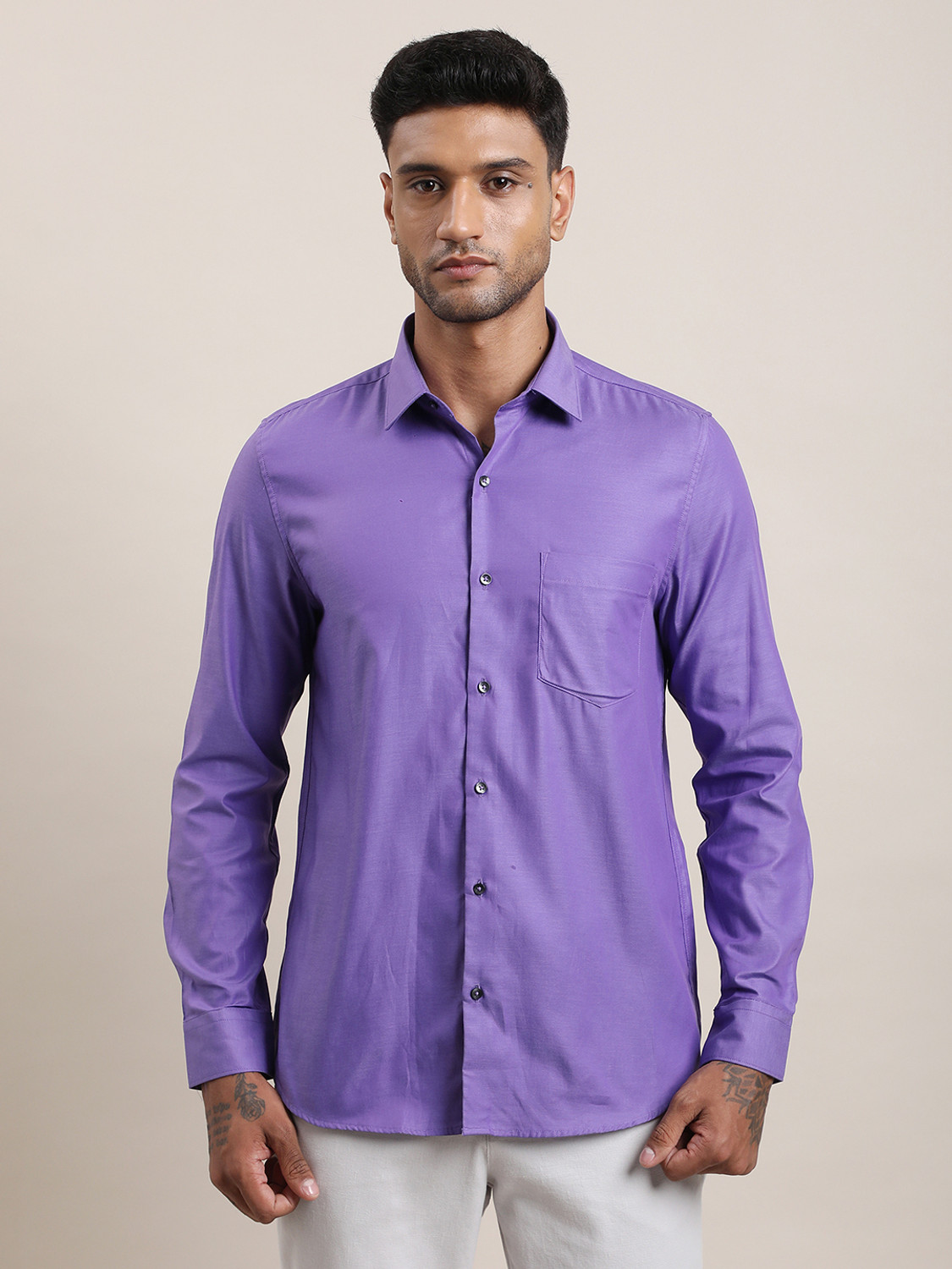 Image of TURTLE Men Slim Fit Self Design Spread Collar Formal Shirt