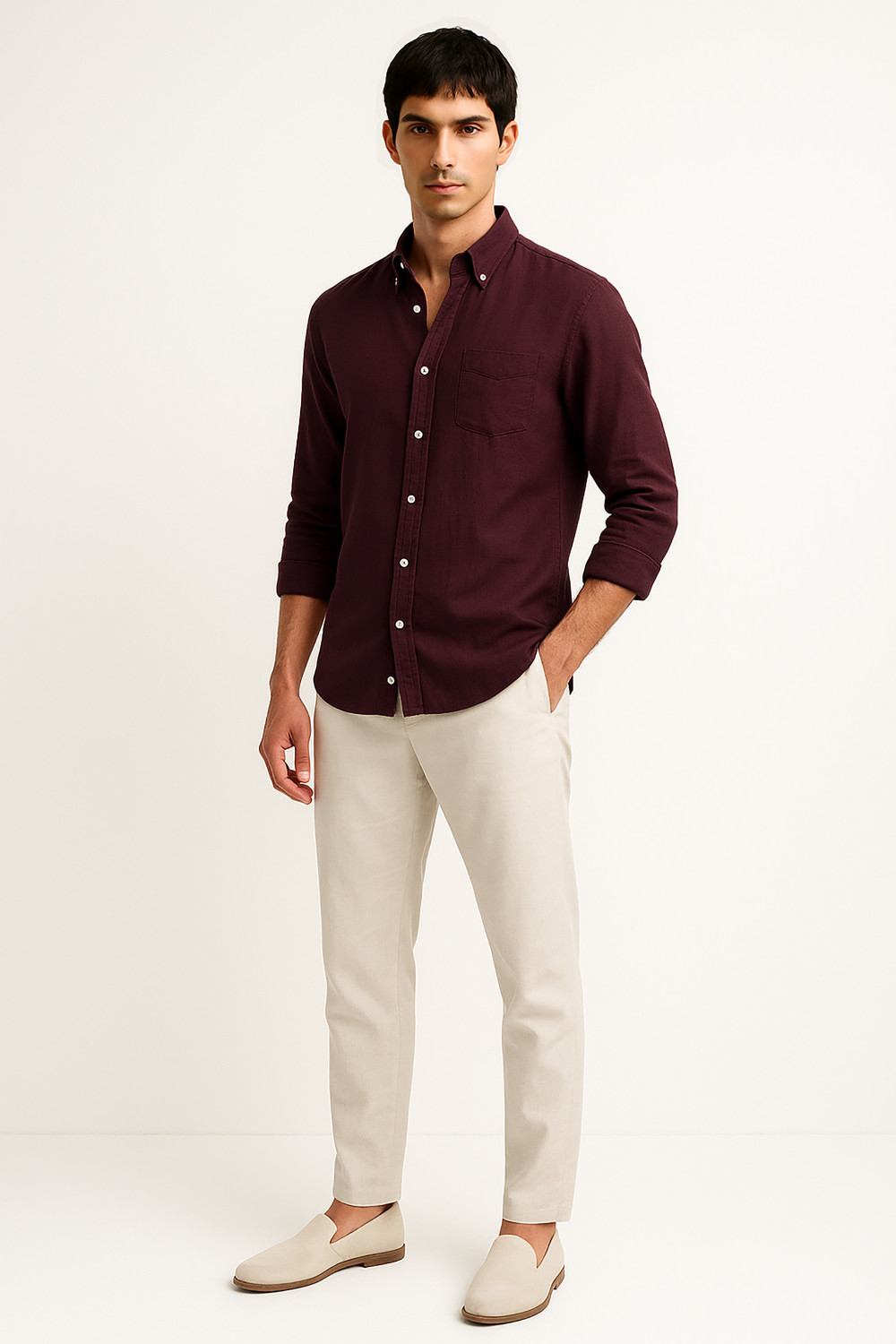 Image of MISCHIEF Monkey Men Solid Casual Maroon Shirt