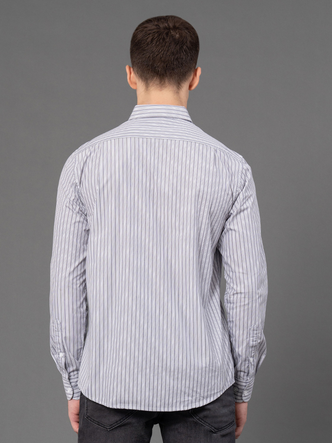Image of RED TAPE Men Striped Casual Grey Shirt