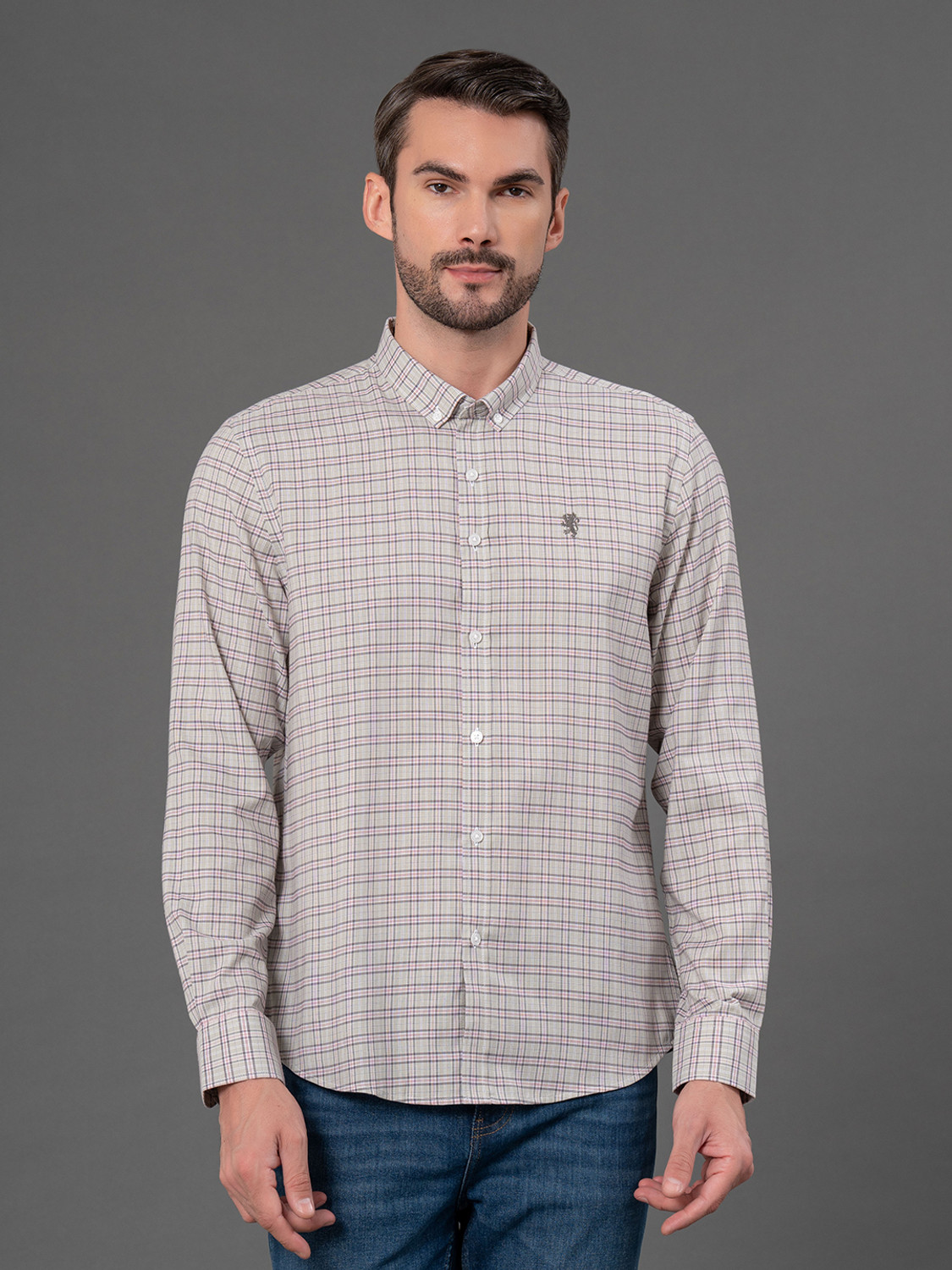 Image of RED TAPE Men Relaxed Fit Checkered Button Down Collar Casual Shirt