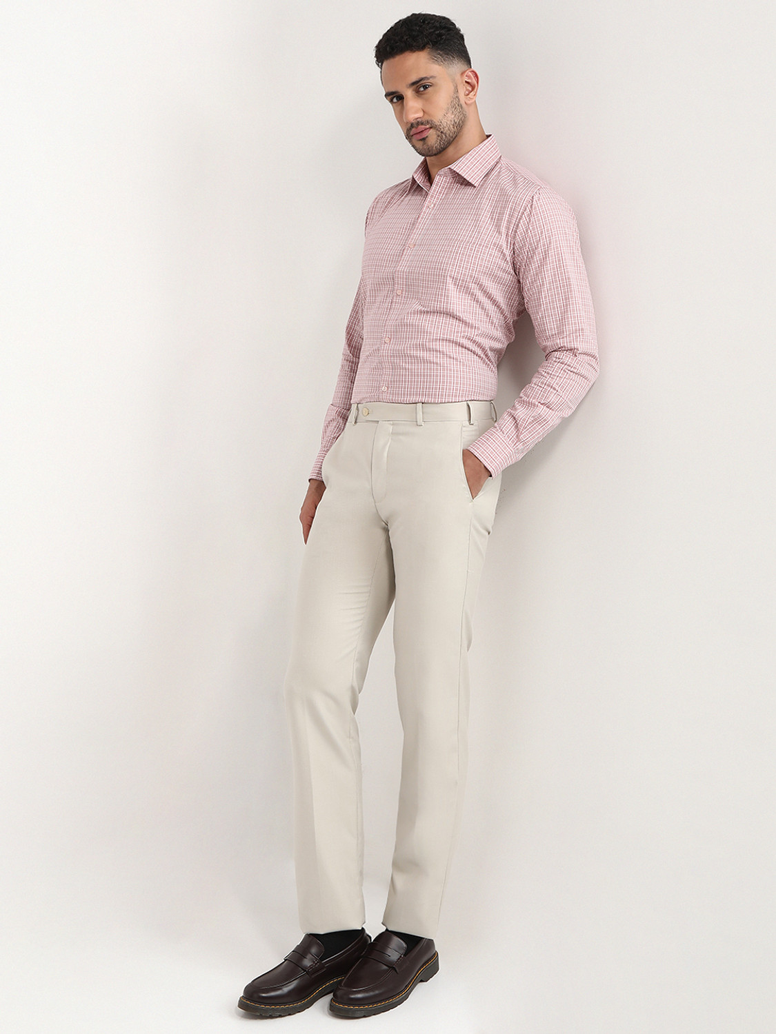 Image of Raymond Men Checkered Formal Pink, White Shirt
