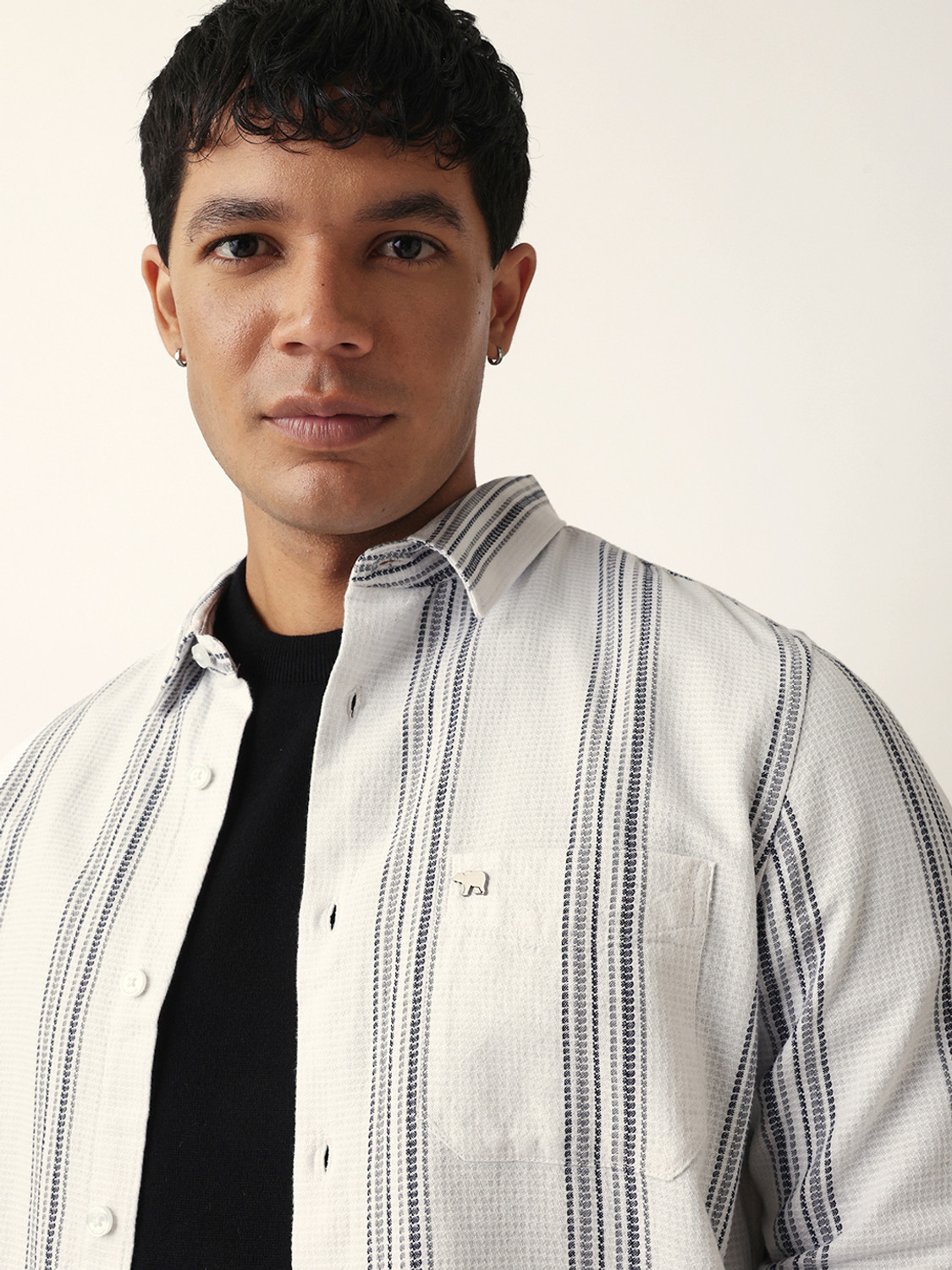 Image of THE BEAR HOUSE Men Striped Casual White Shirt