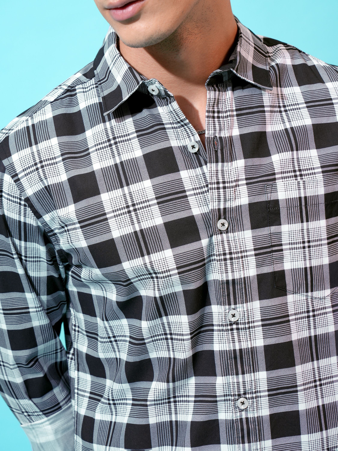 Image of HIGHLANDER Men Checkered Formal White Shirt