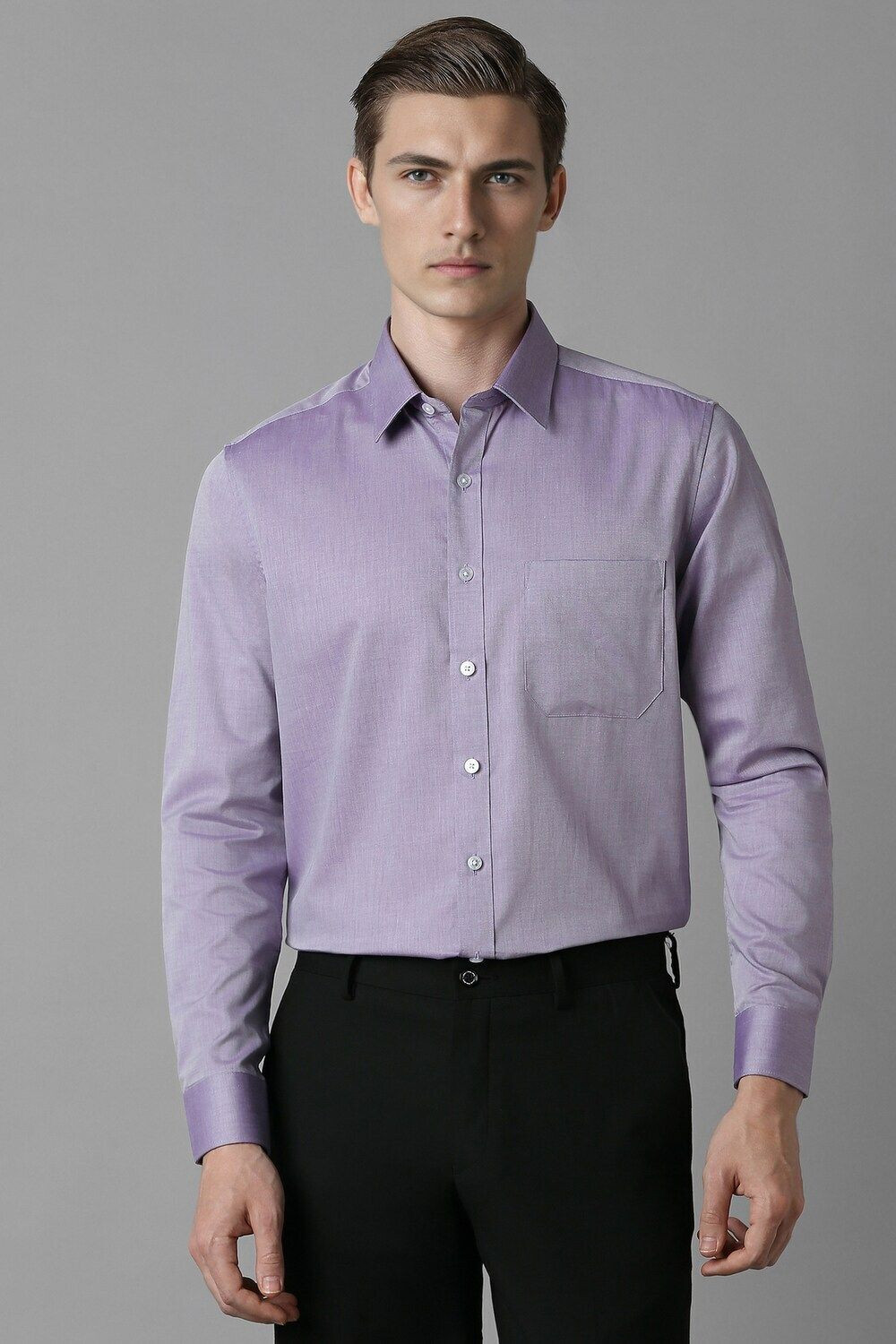Image of LOUIS PHILIPPE Men Solid Formal Purple Shirt