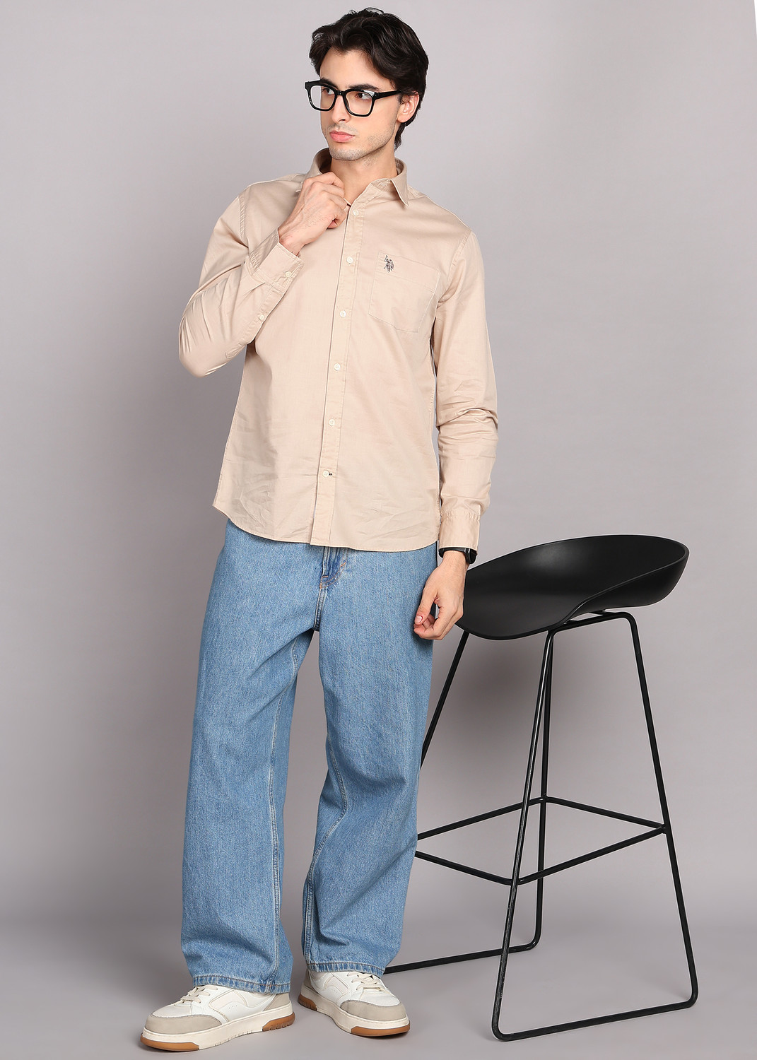 Image of U.S. POLO ASSN. Men Solid Casual Beige Shirt
