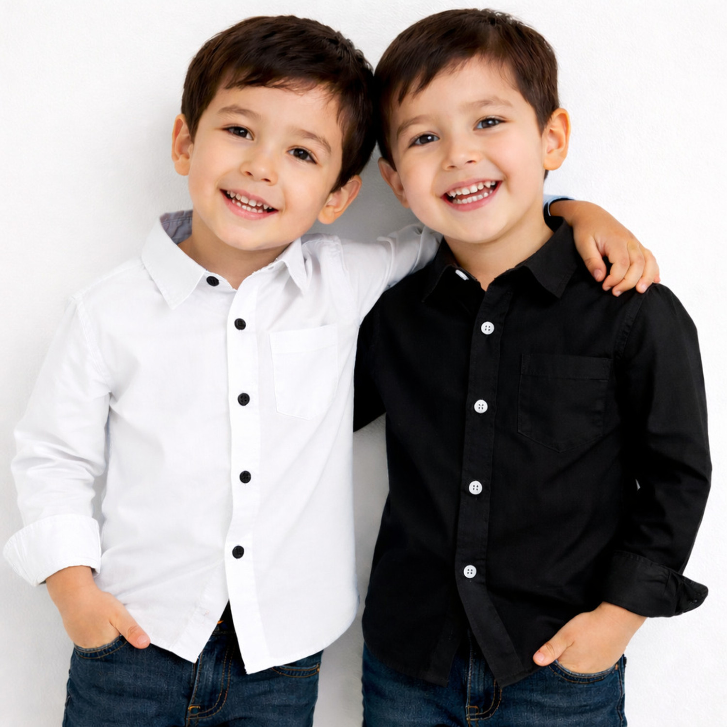 Image of LUVITUS Boys Solid Casual White, Black Shirt