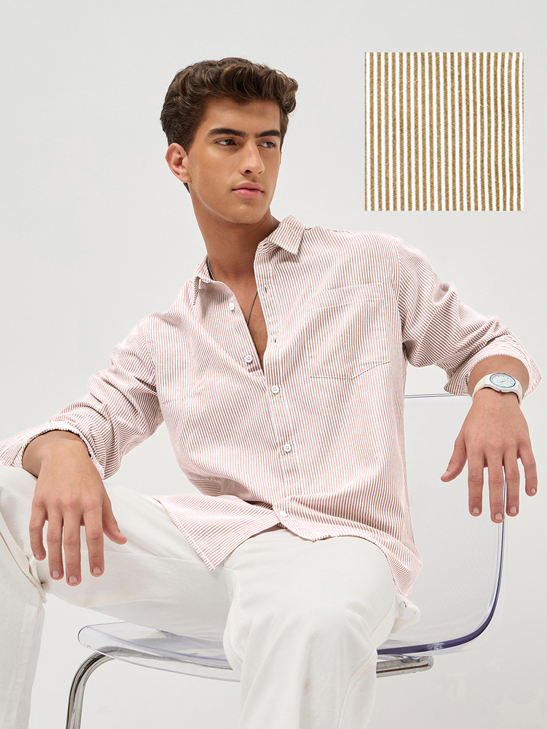 Urbano Fashion Men Striped Casual Orange Shirt