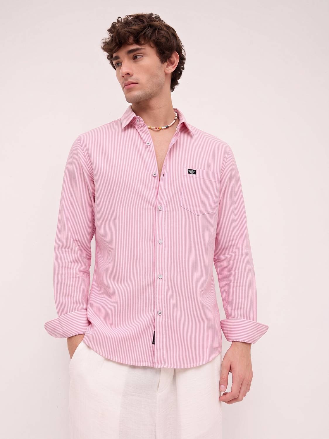 METRONAUT Men Pink Striped Casual Shirt - Image 2