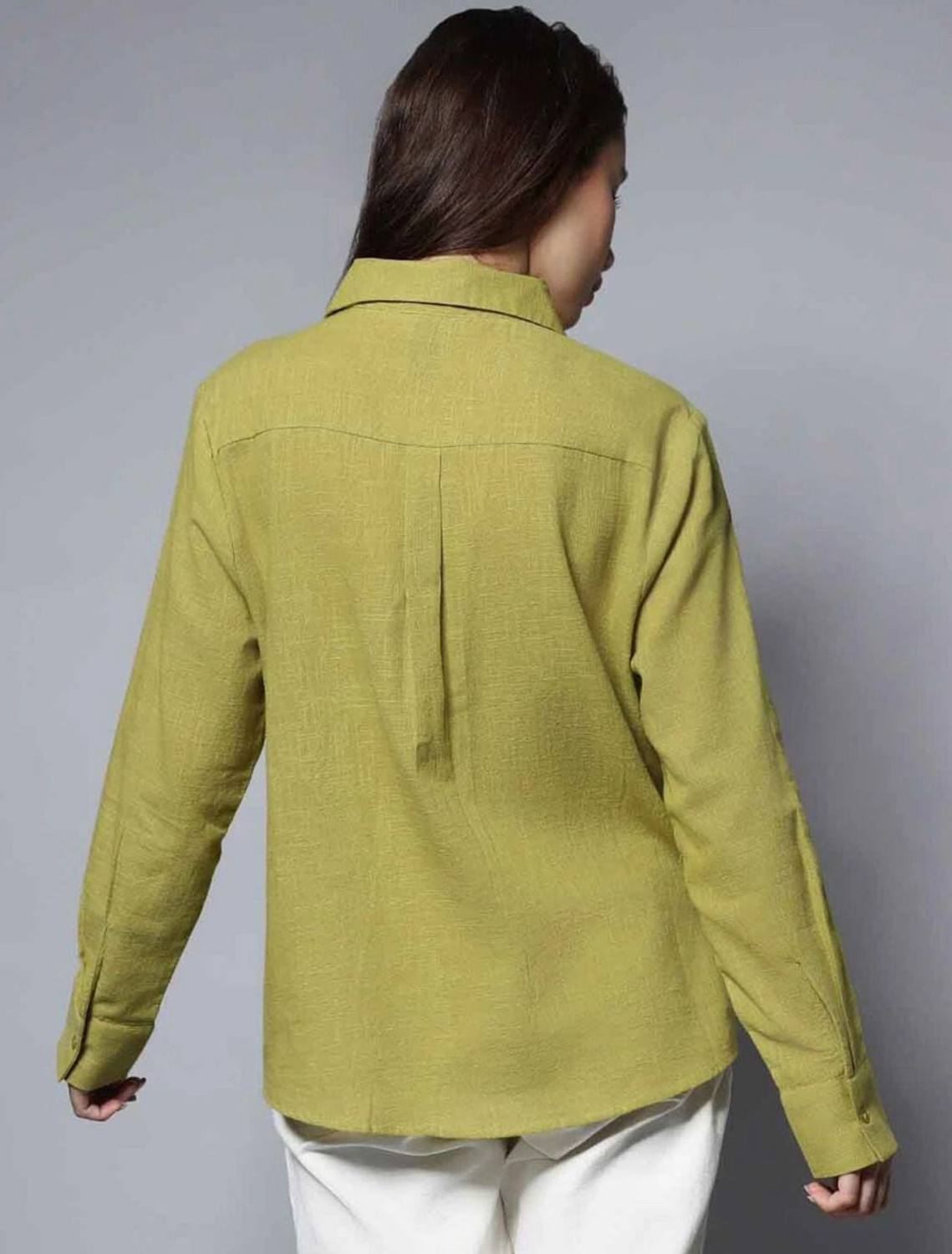 Image of SAARSHE Women Solid Casual Green Shirt
