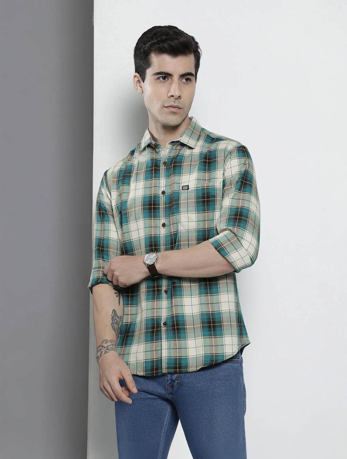 The Indian Garage Co. Men Green Checkered Shirt - Image 1